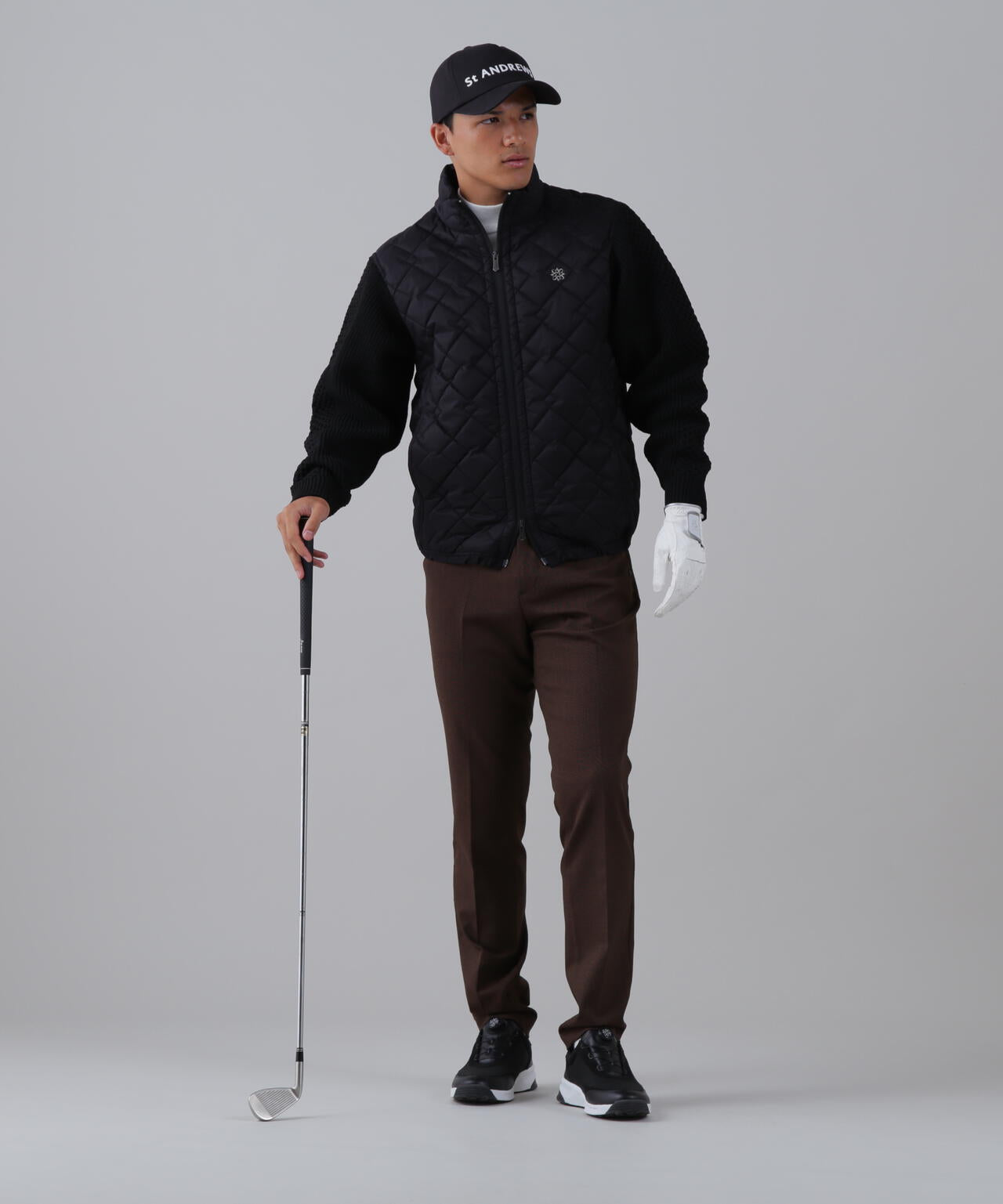 ドットストレッチキルト袖ニットブルゾン (MENS)