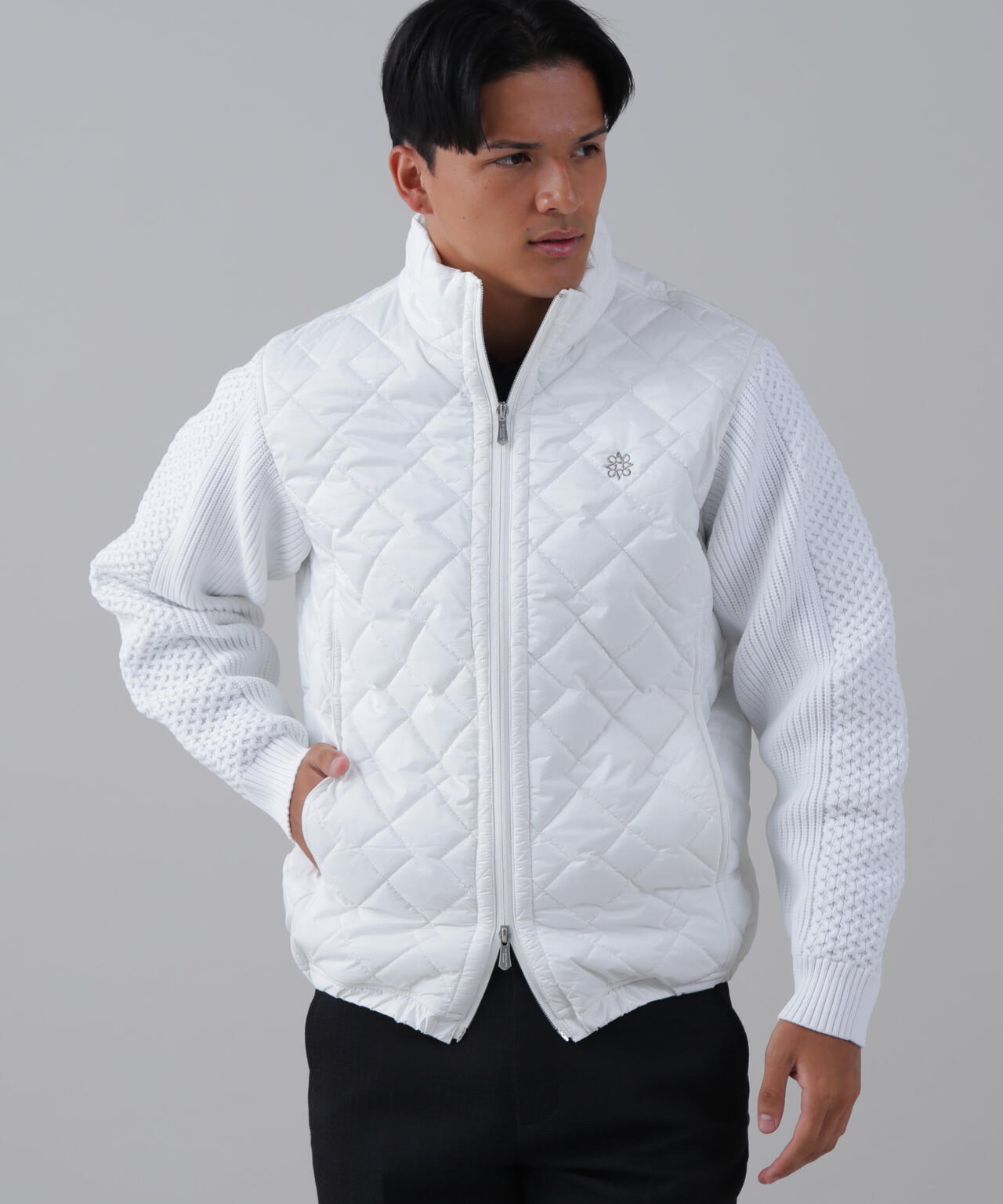 ドットストレッチキルト袖ニットブルゾン (MENS)