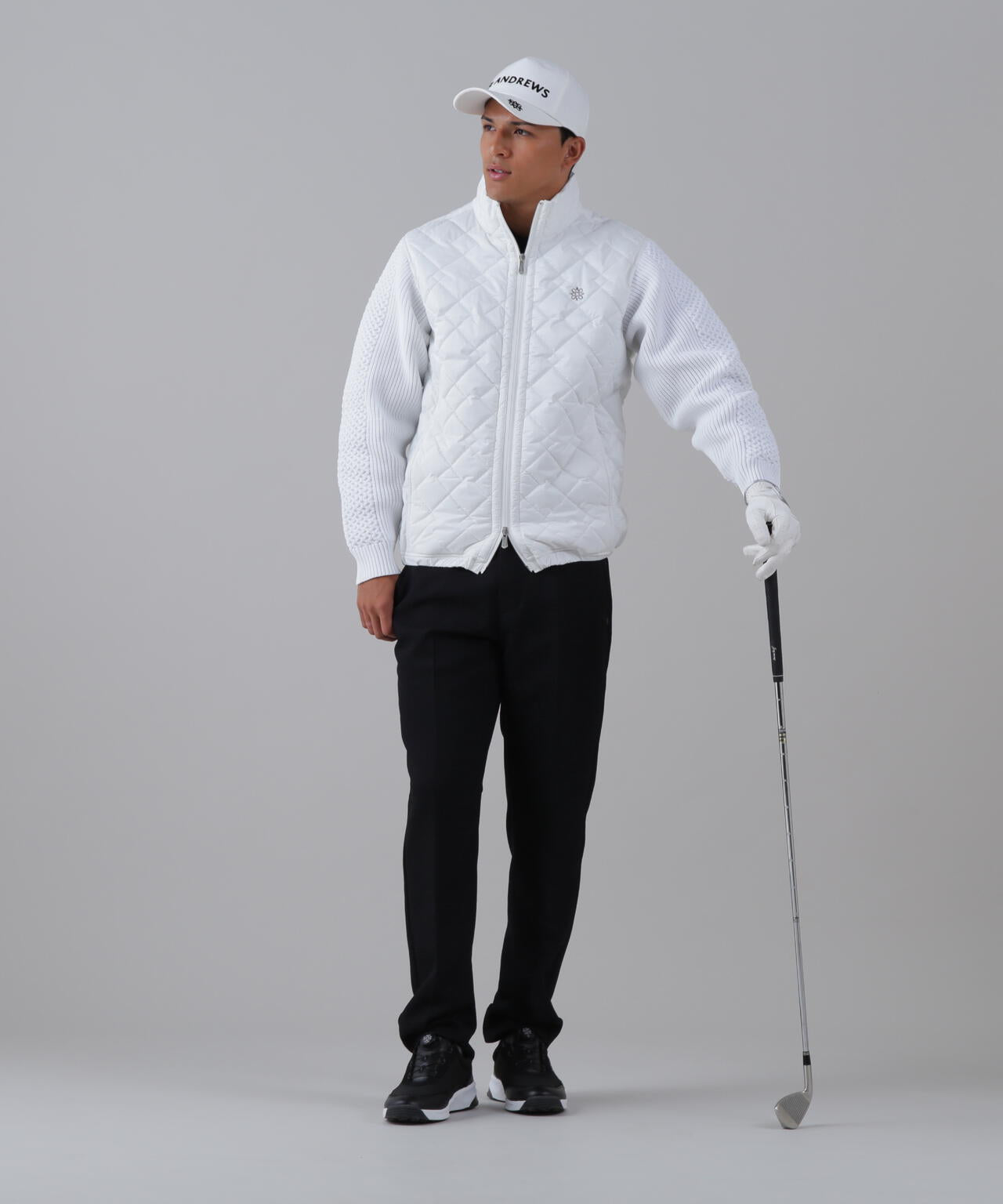 ドットストレッチキルト袖ニットブルゾン (MENS)