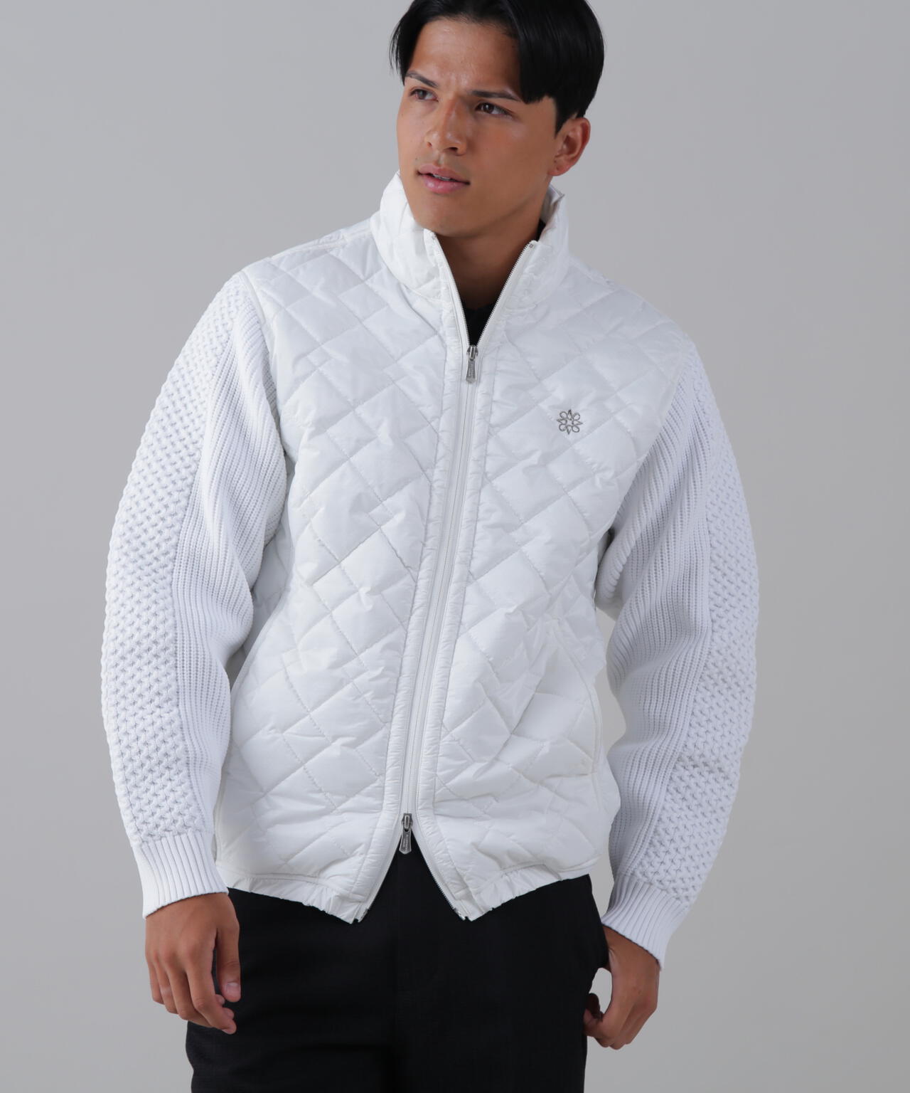 ドットストレッチキルト袖ニットブルゾン (MENS)