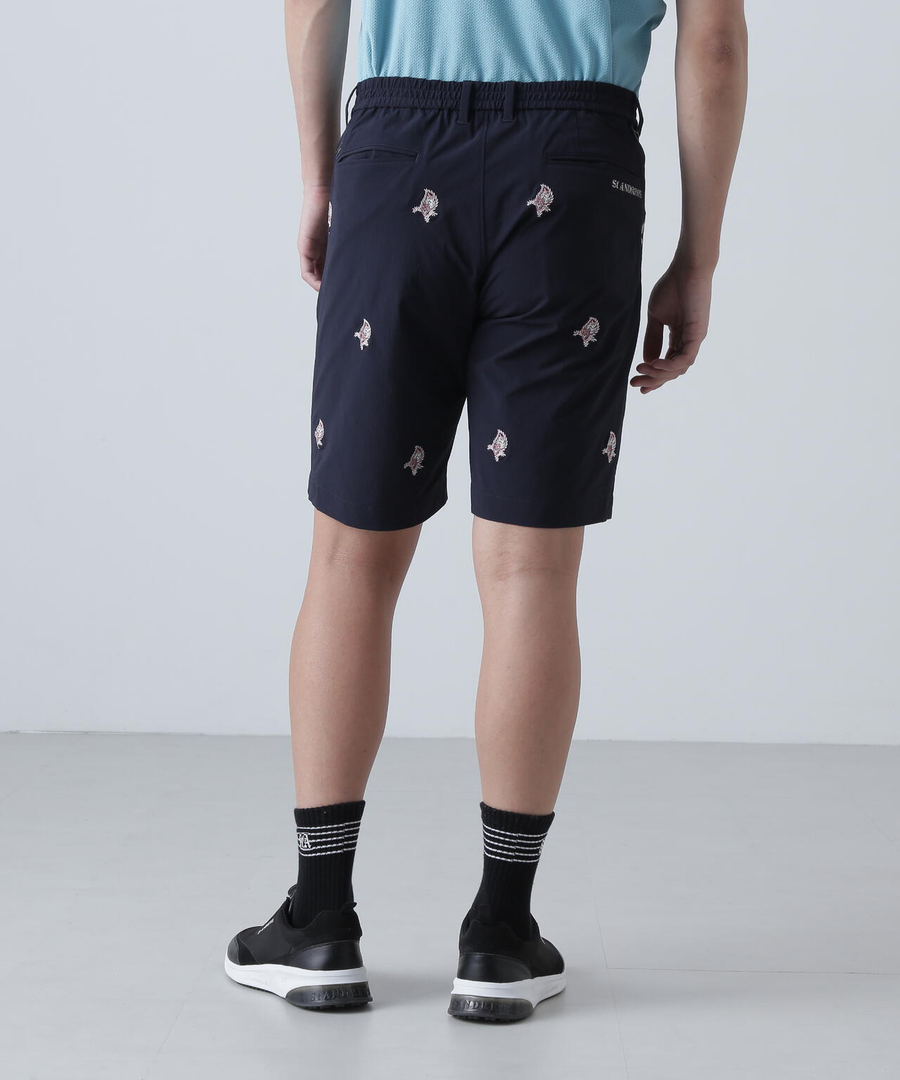 接触冷感 リーフ柄刺繍ナイロンストレッチショートパンツ (MENS)