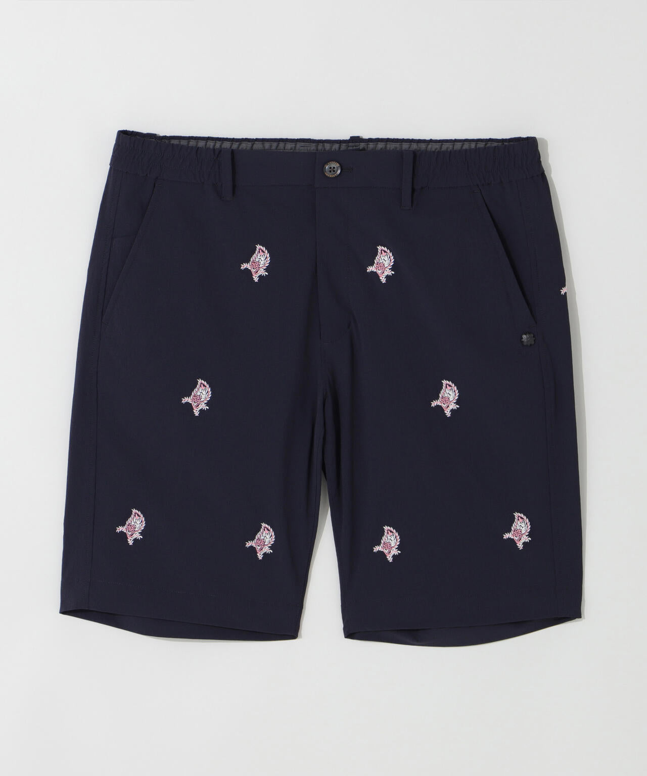 接触冷感 リーフ柄刺繍ナイロンストレッチショートパンツ (MENS)