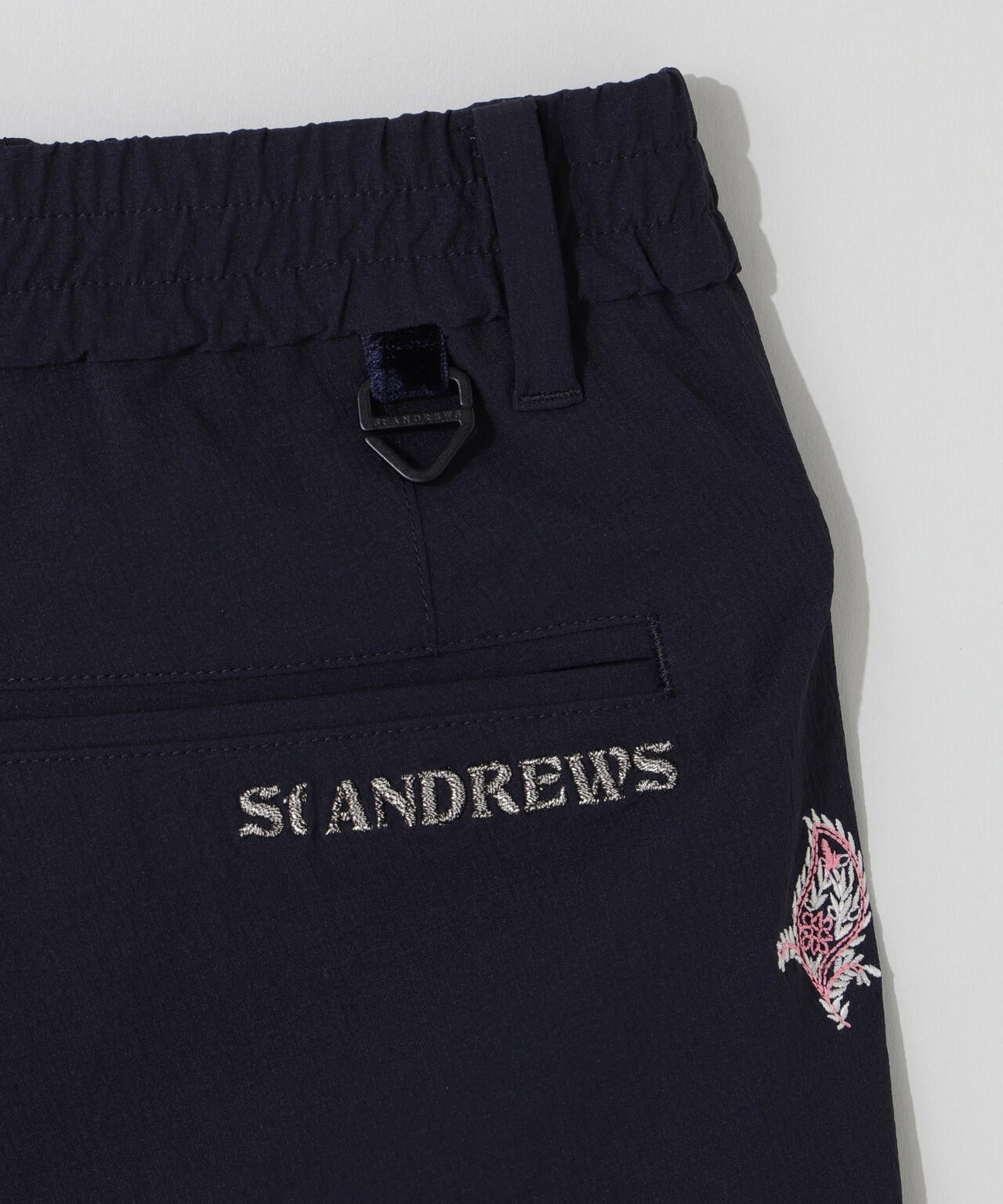 接触冷感 リーフ柄刺繍ナイロンストレッチショートパンツ (MENS)