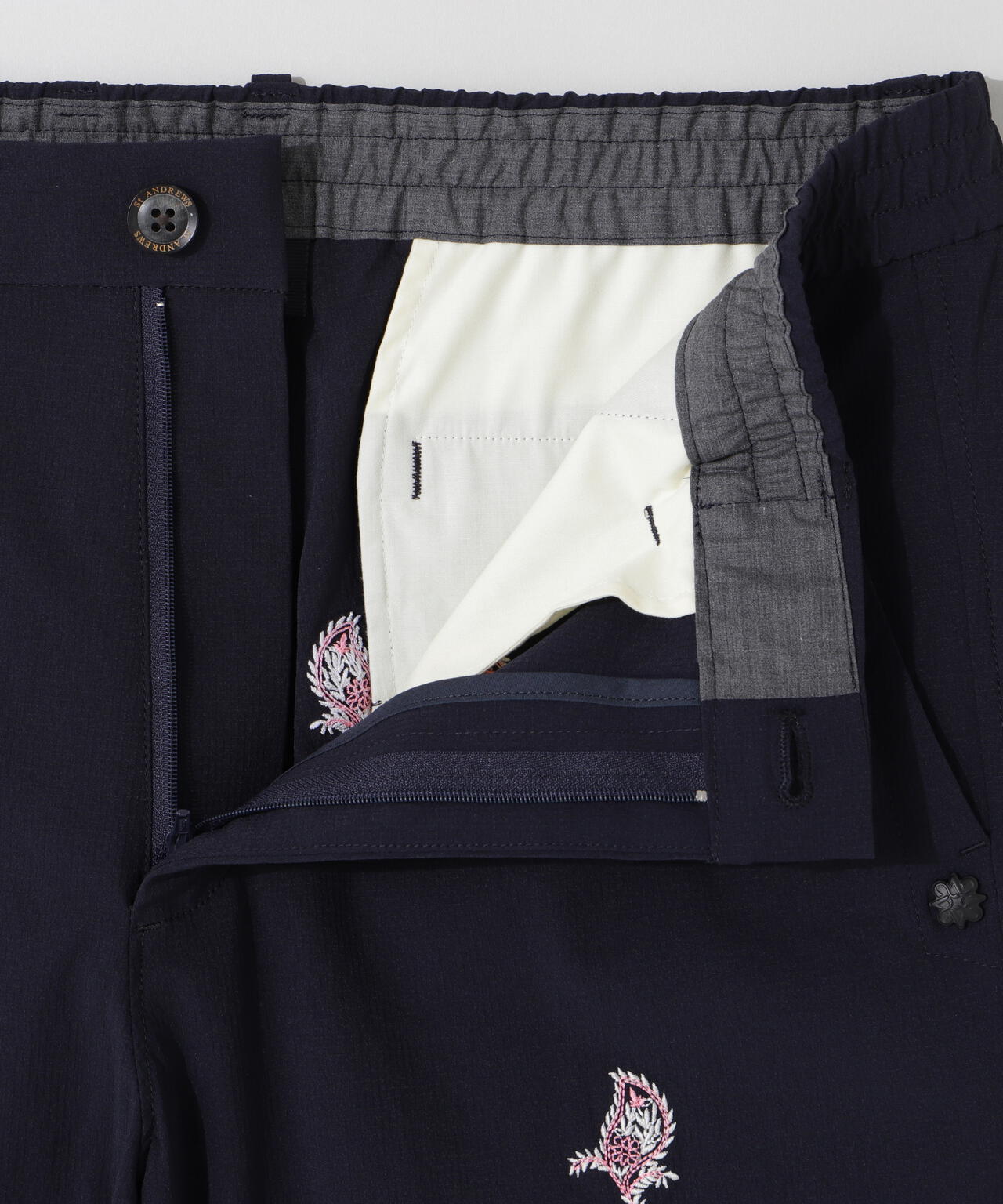 接触冷感 リーフ柄刺繍ナイロンストレッチショートパンツ (MENS)