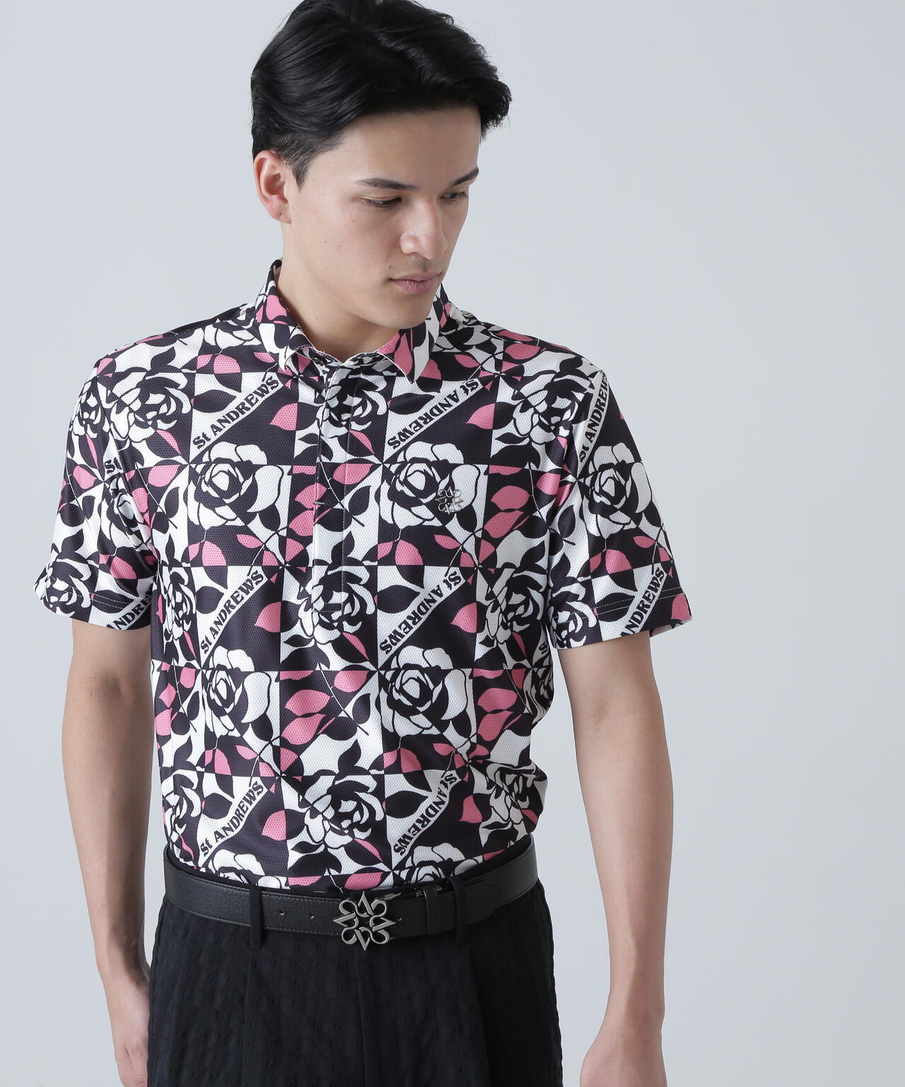 トリコットメッシュボニースコットランドプリント半袖シャツ (MENS)