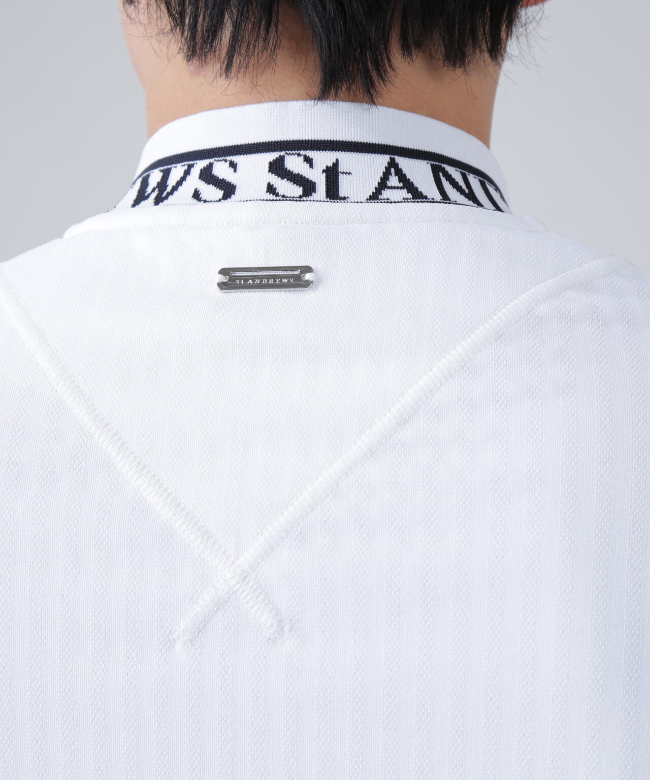 ベアサッカージャガード半袖ハーフジップアップカットソー (MENS)