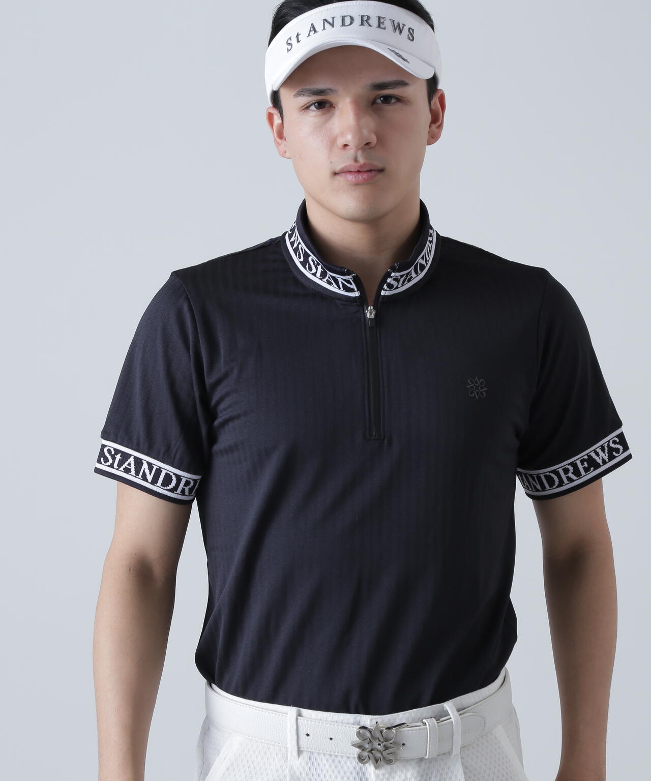 ベアサッカージャガード半袖ハーフジップアップカットソー (MENS)