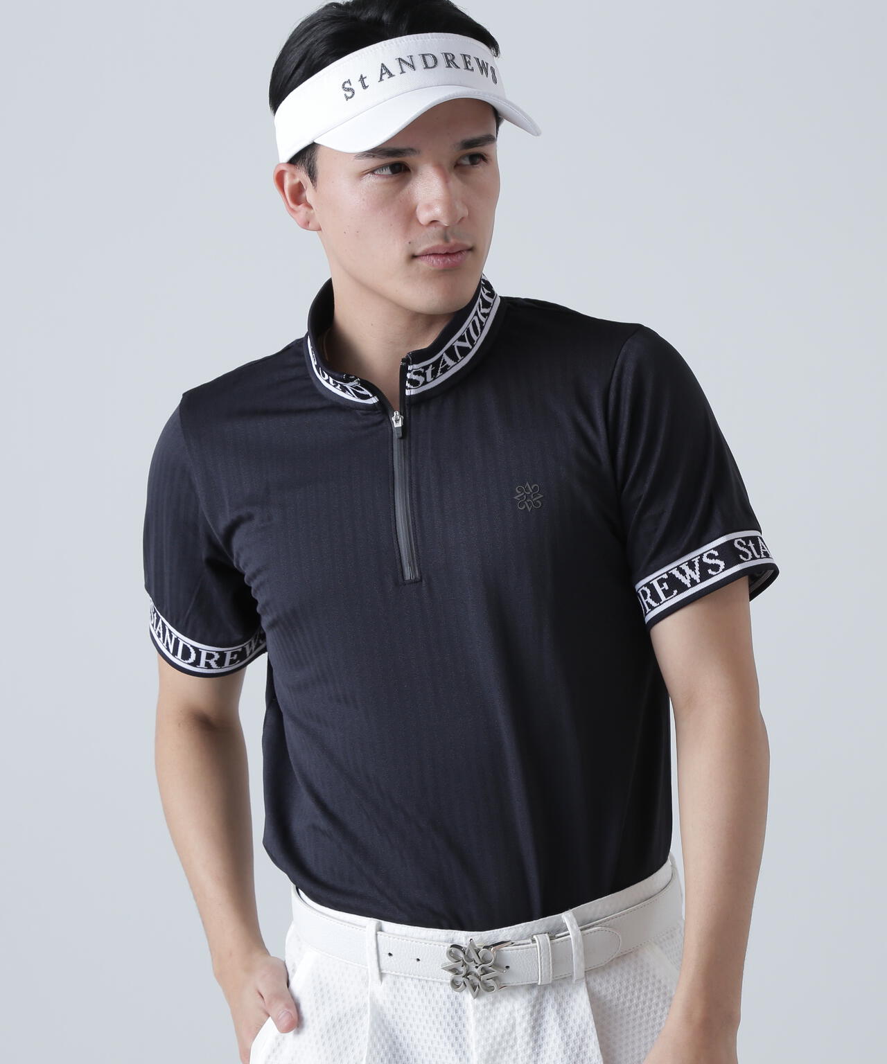 ベアサッカージャガード半袖ハーフジップアップカットソー (MENS)