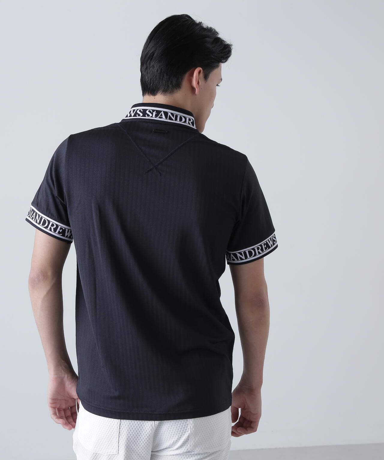 ベアサッカージャガード半袖ハーフジップアップカットソー (MENS)