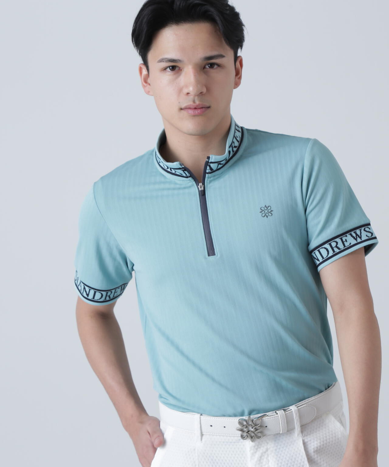 ベアサッカージャガード半袖ハーフジップアップカットソー (MENS)