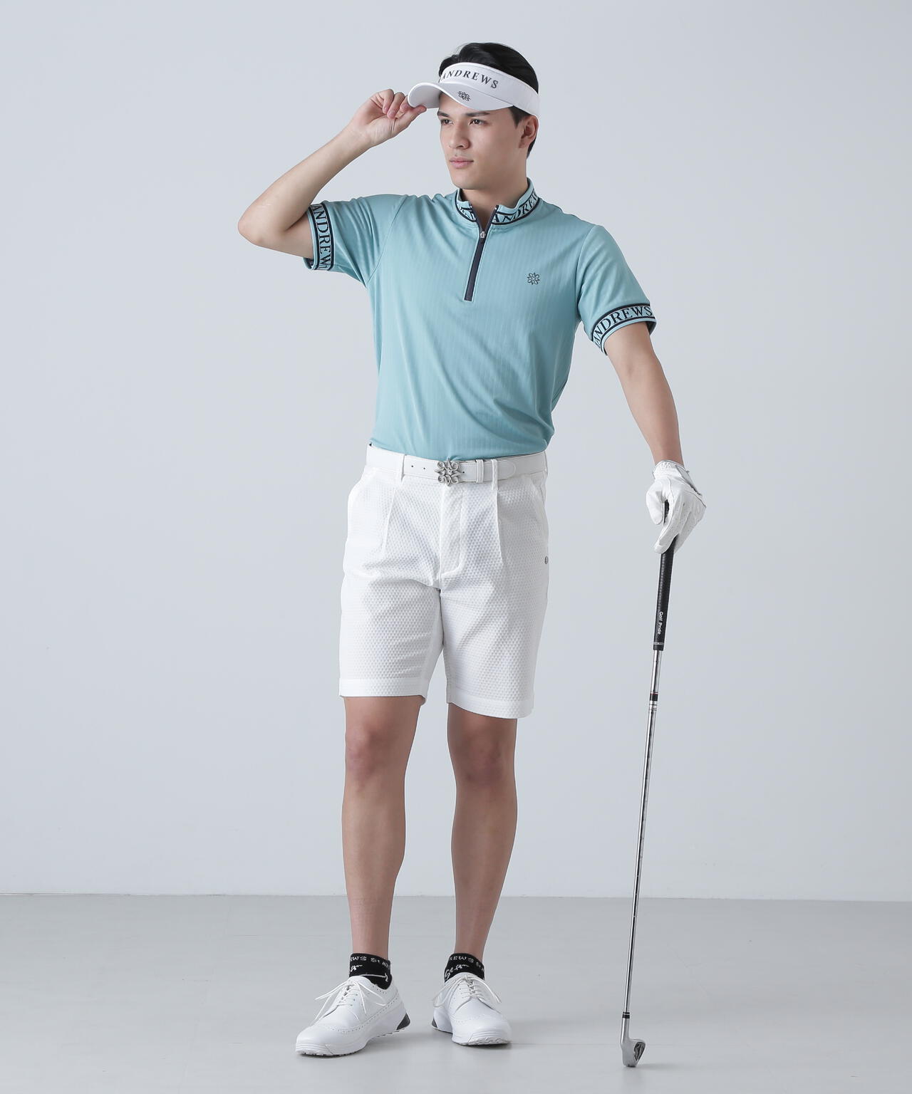 ベアサッカージャガード半袖ハーフジップアップカットソー (MENS)