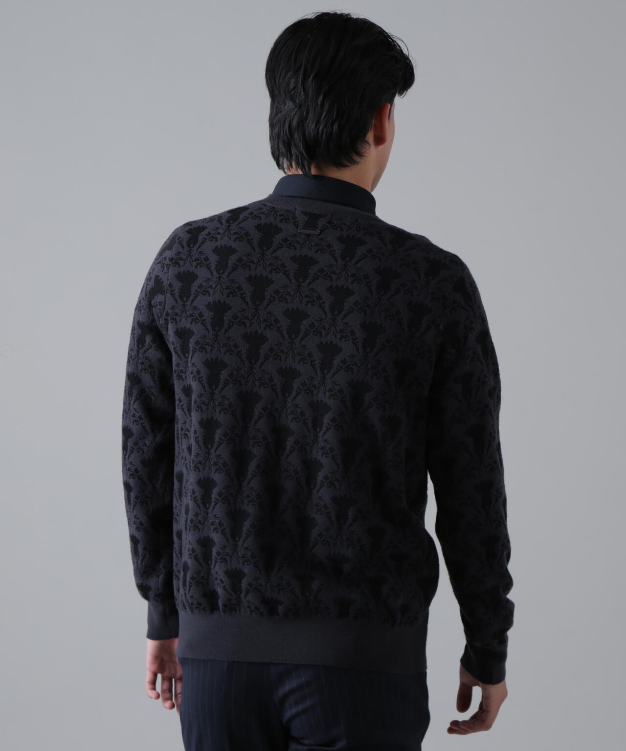 14Gアザミダマスクジャガードクルーネックニットプルオーバー (MENS)