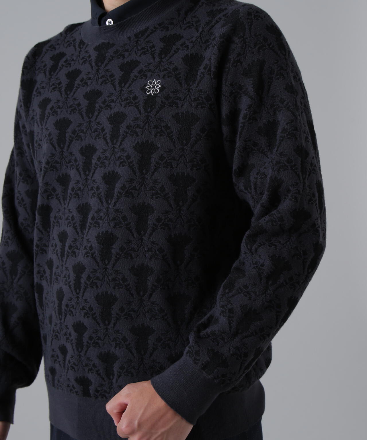 14Gアザミダマスクジャガードクルーネックニットプルオーバー (MENS)