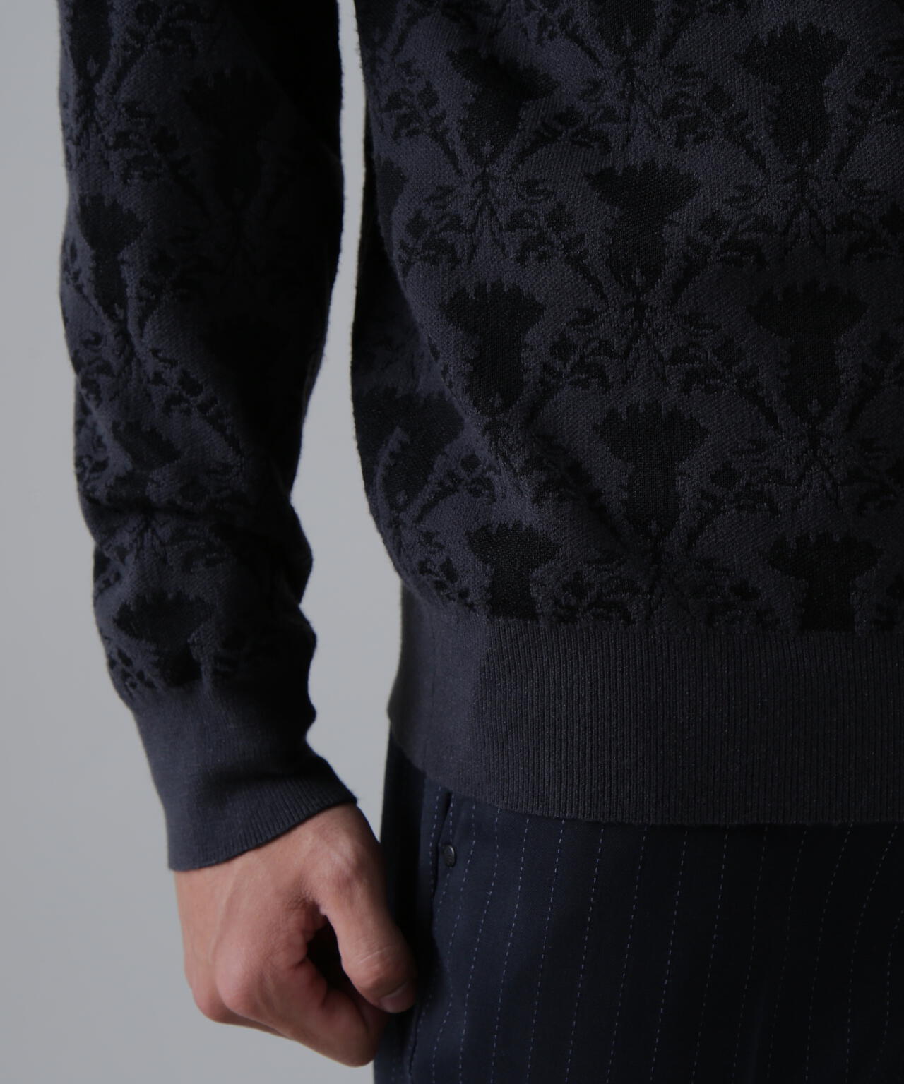 14Gアザミダマスクジャガードクルーネックニットプルオーバー (MENS)