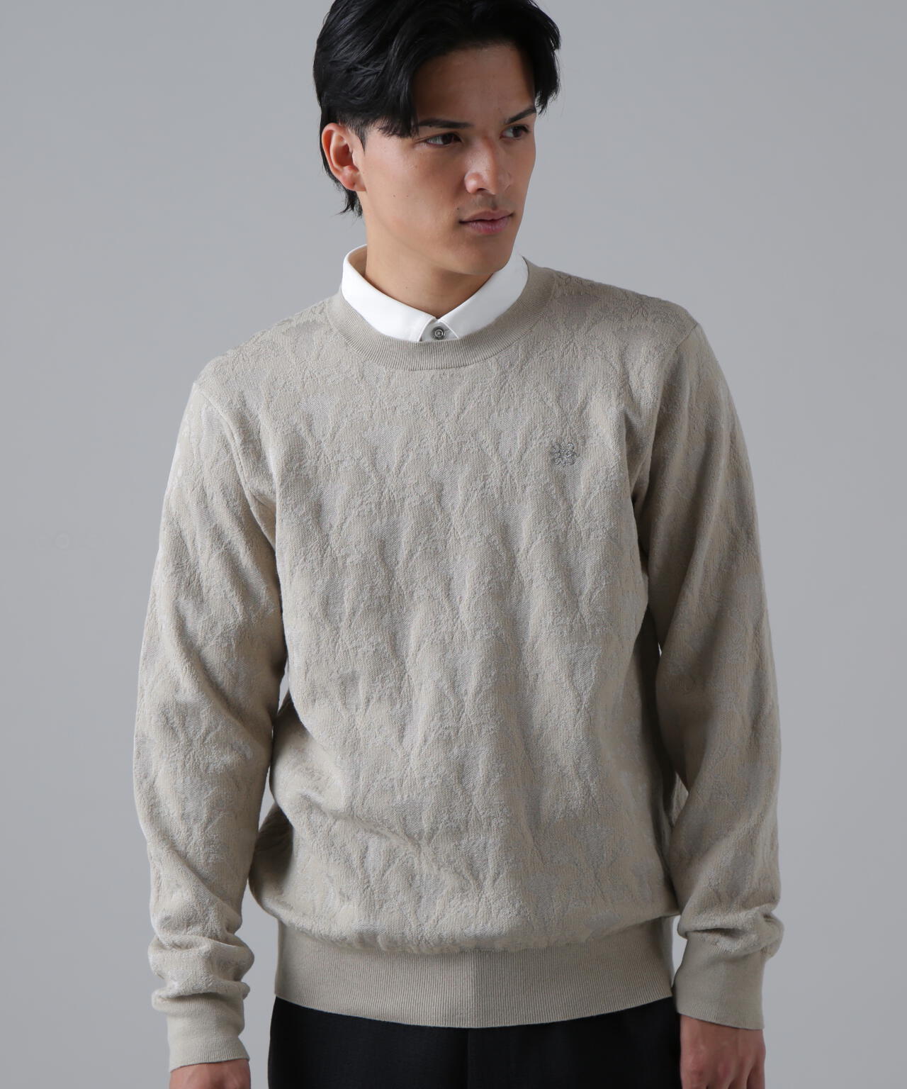 14Gアザミダマスクジャガードクルーネックニットプルオーバー (MENS)