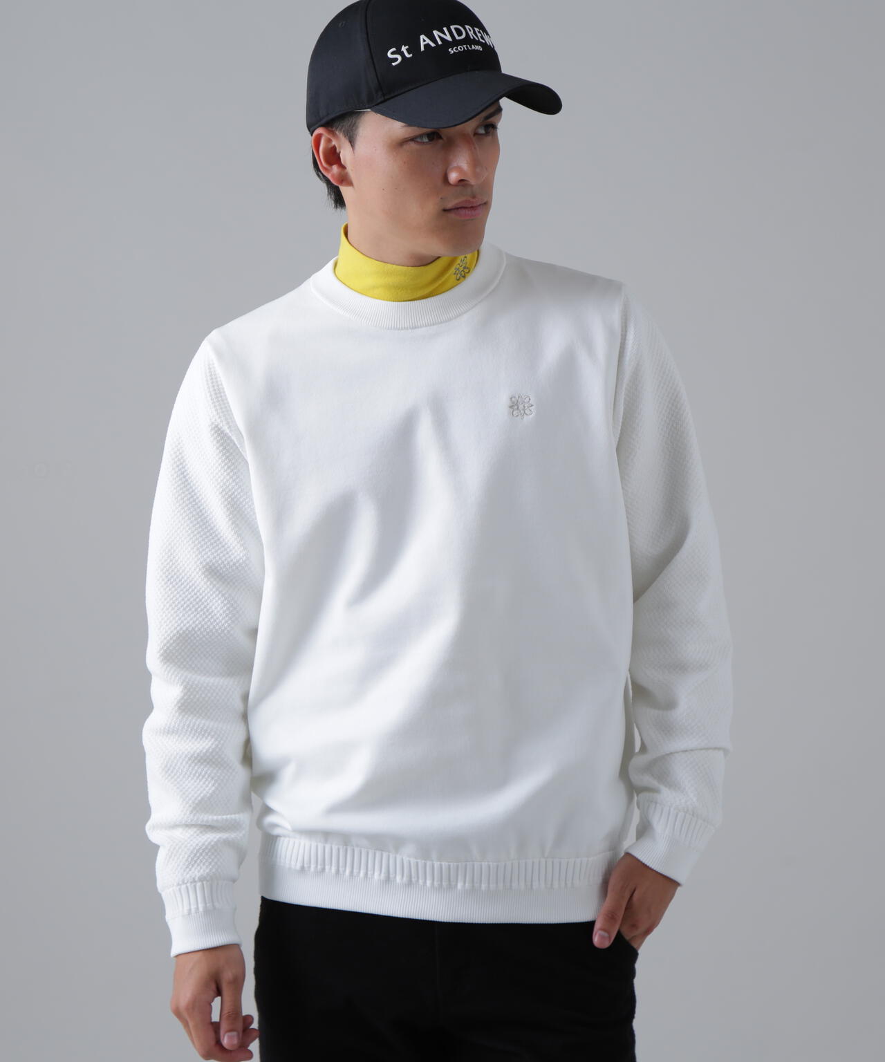 12G天竺×リンクス裏地付きクルーネックニットプルオーバー (MENS)