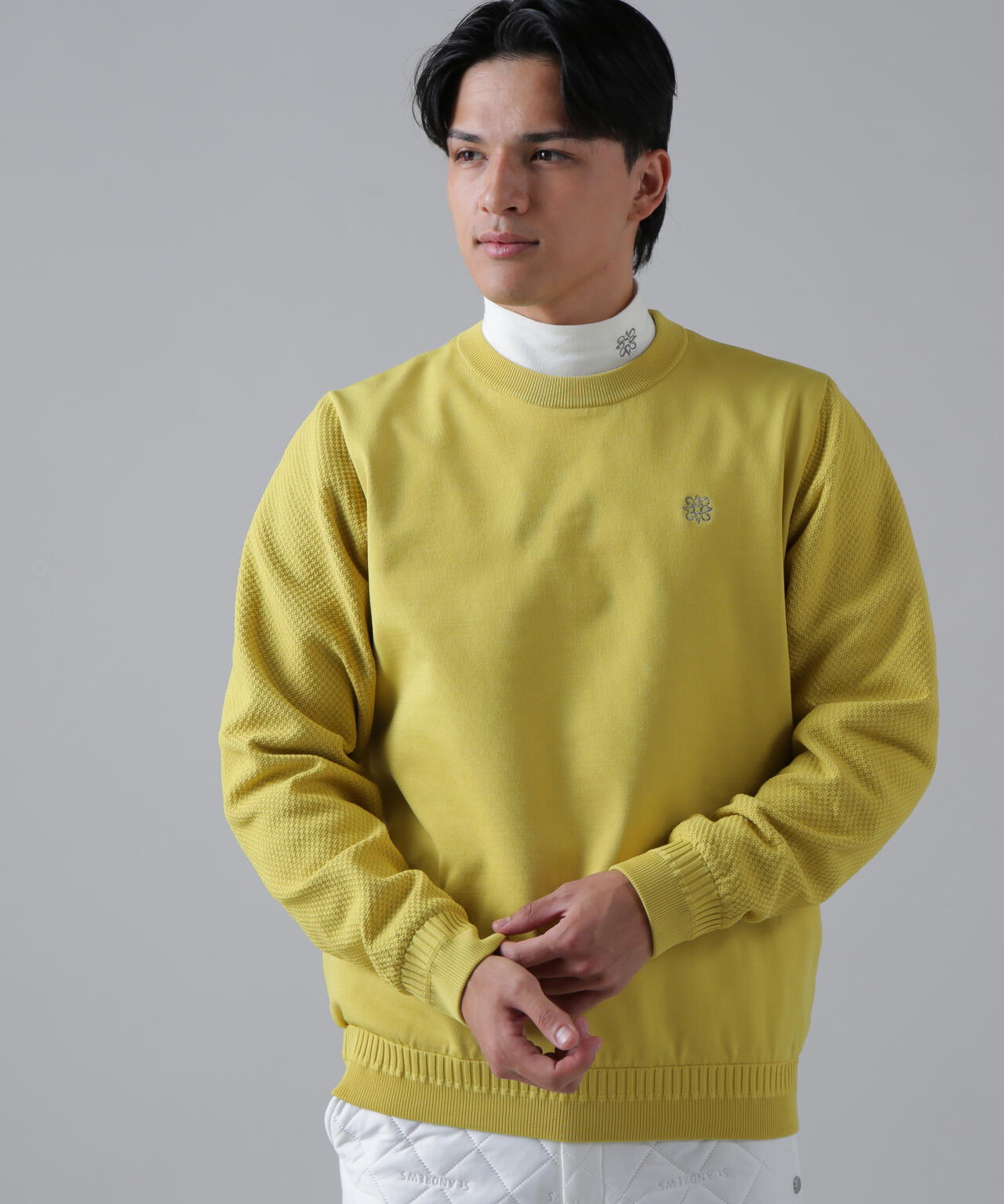 12G天竺×リンクス裏地付きクルーネックニットプルオーバー (MENS)