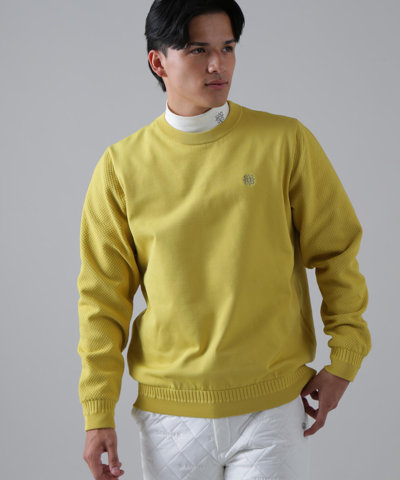 12G天竺×リンクス裏地付きクルーネックニットプルオーバー (MENS)