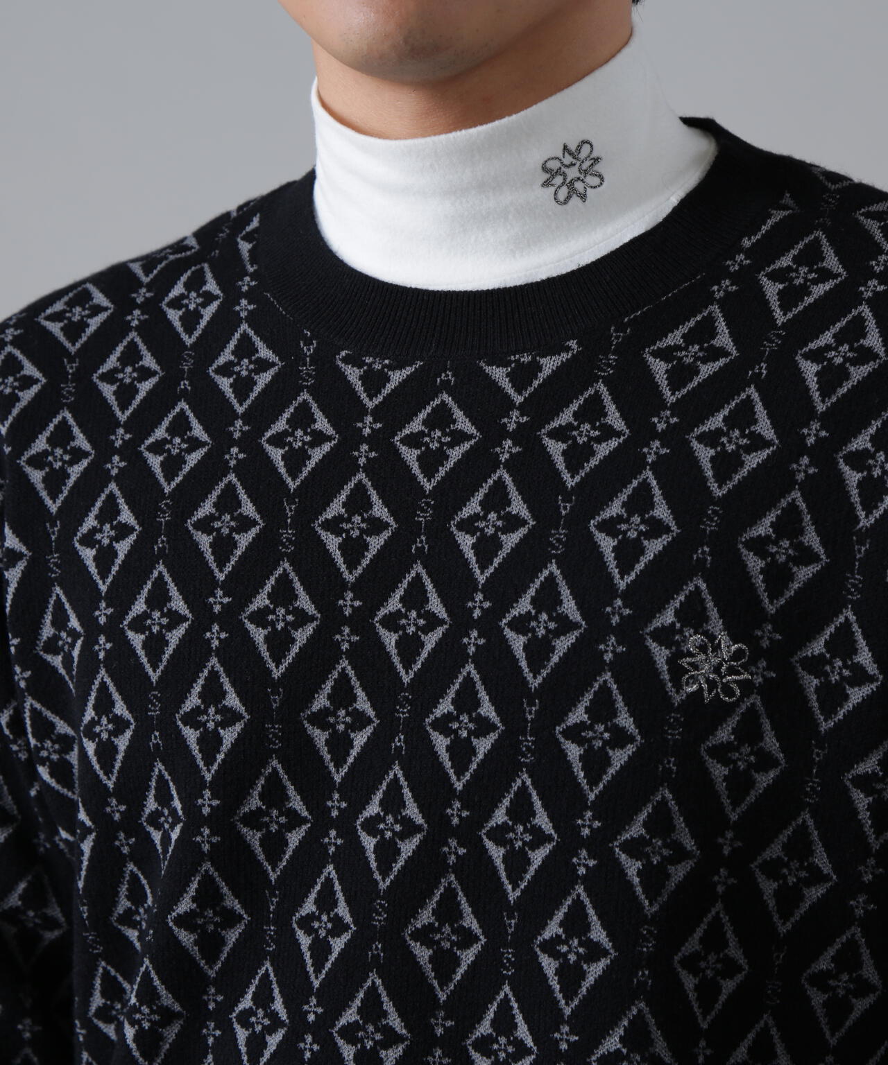 16Gダイヤロゴジャガードクルーネックニットプルオーバー (MENS)