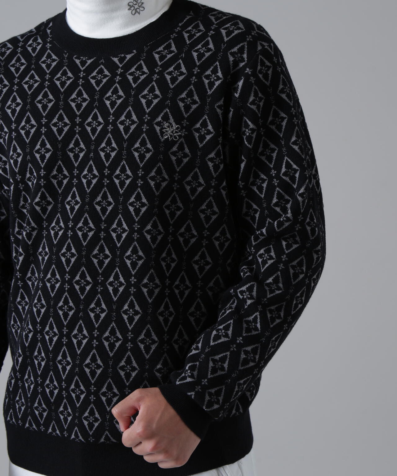 16Gダイヤロゴジャガードクルーネックニットプルオーバー (MENS)