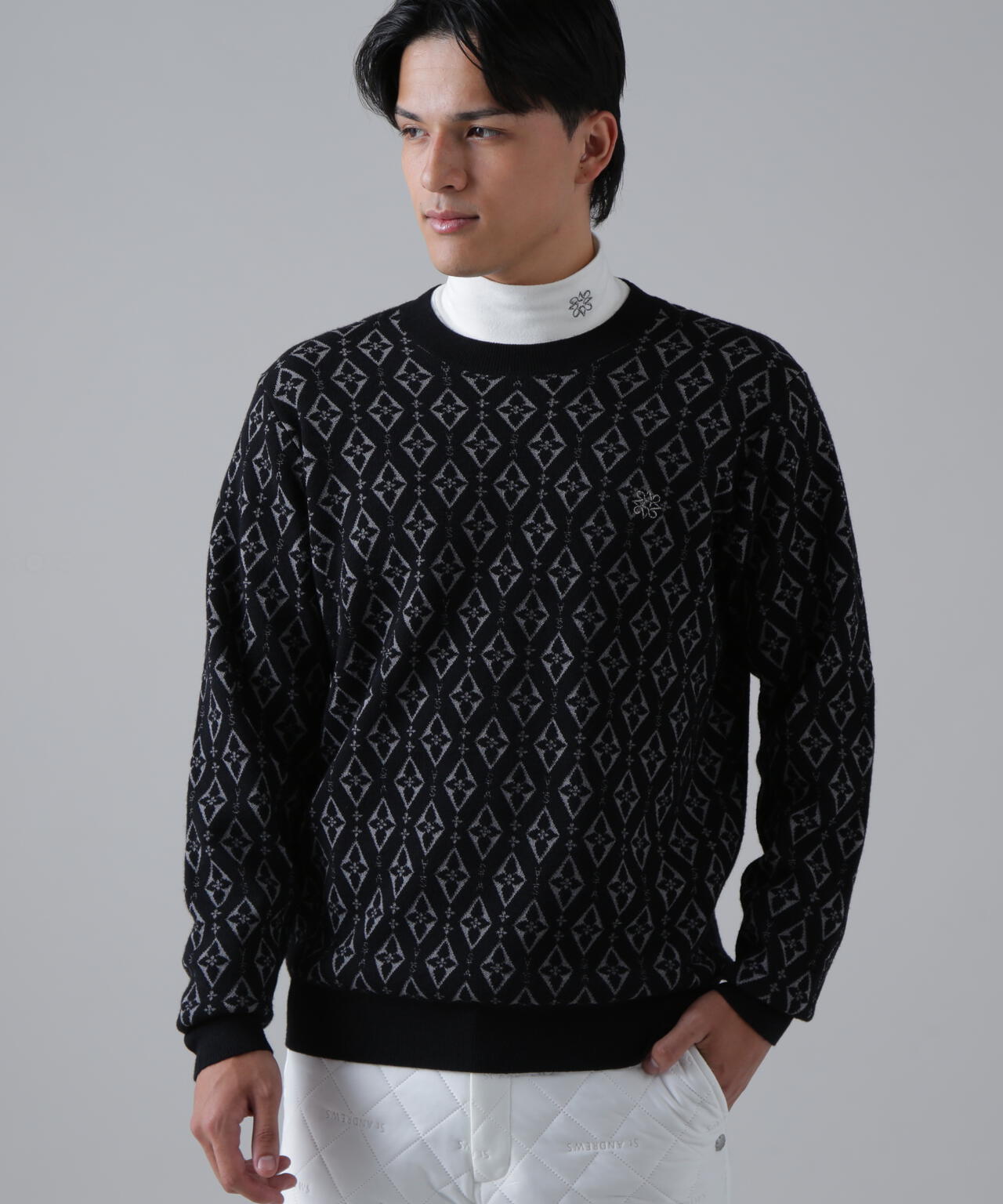 16Gダイヤロゴジャガードクルーネックニットプルオーバー (MENS)