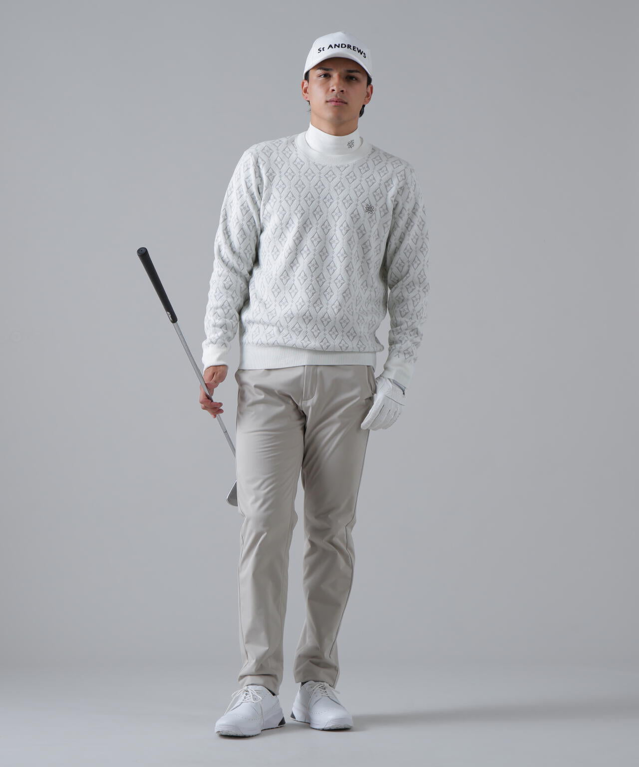 16Gダイヤロゴジャガードクルーネックニットプルオーバー (MENS)