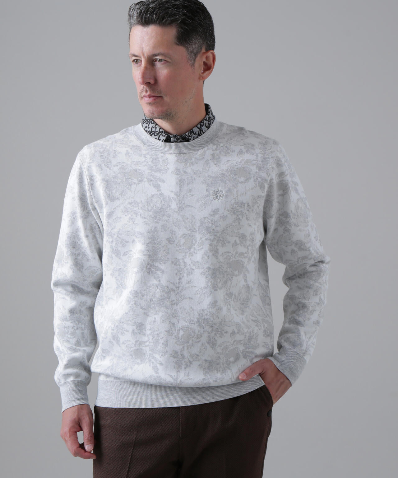 16Gボニースコットランドジャガードクルーネックニットプルオーバー (MENS)