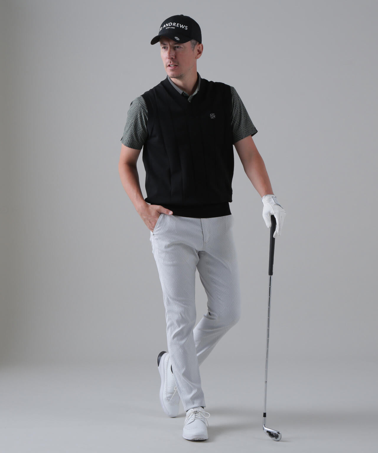 14G天竺×ケーブル Vネックニットベスト (MENS)