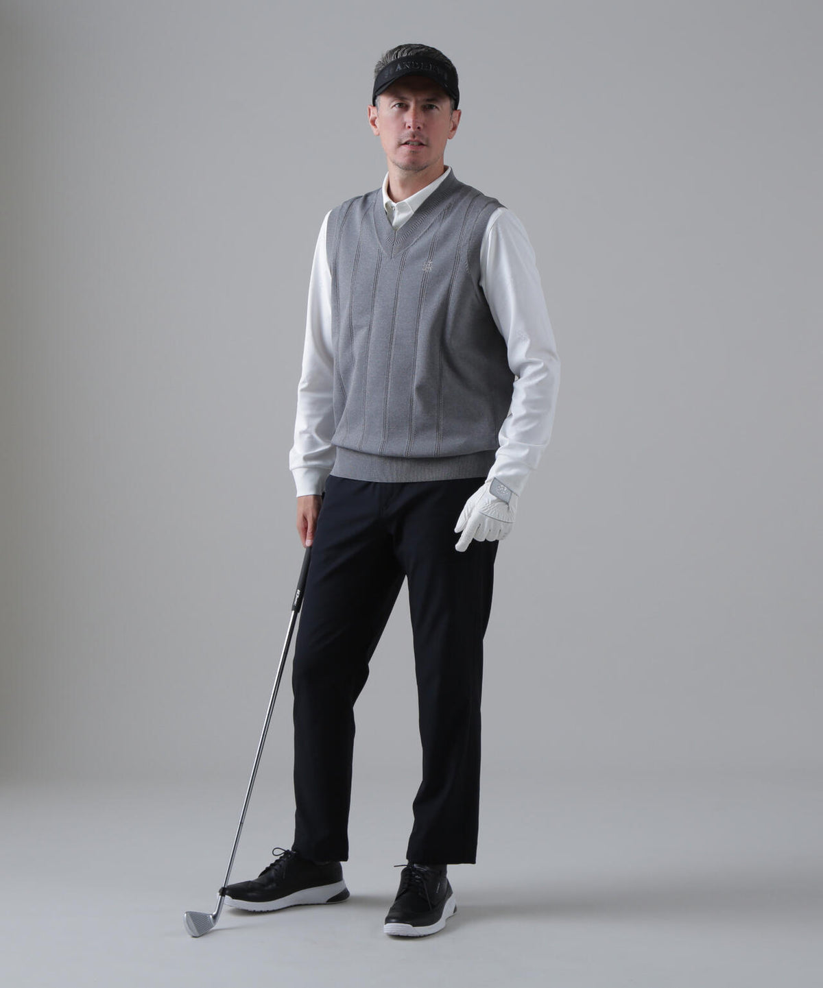 14G天竺×ケーブル Vネックニットベスト (MENS)