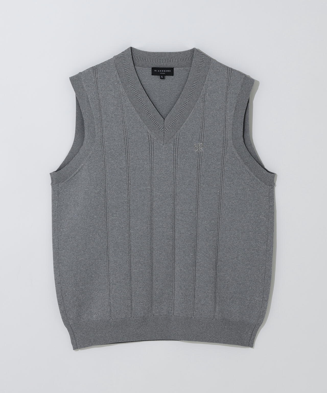 14G天竺×ケーブル Vネックニットベスト (MENS)