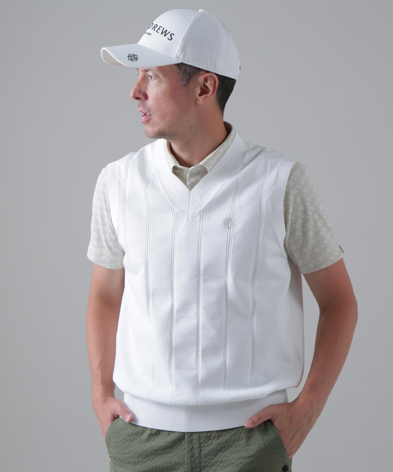 14G天竺×ケーブル Vネックニットベスト (MENS)