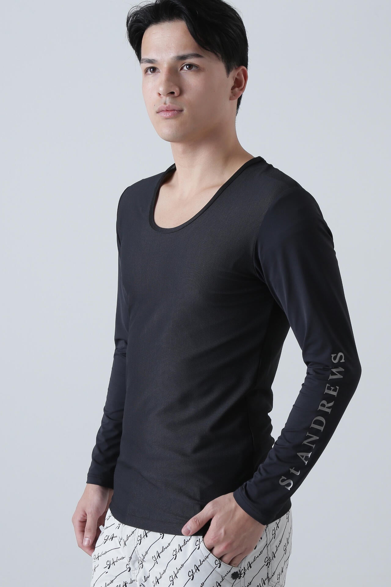 ツインコットUV×SUNPROFITメッシュ長袖Uネックインナー (MENS)