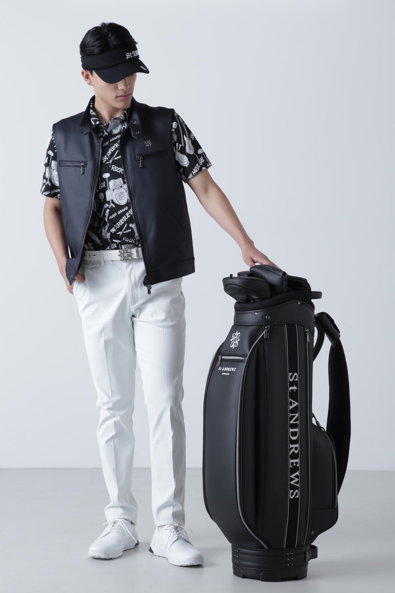 9.0インチ スリムカート型ジャガードロゴテープキャディバッグ (46インチ対応) (UNISEX)