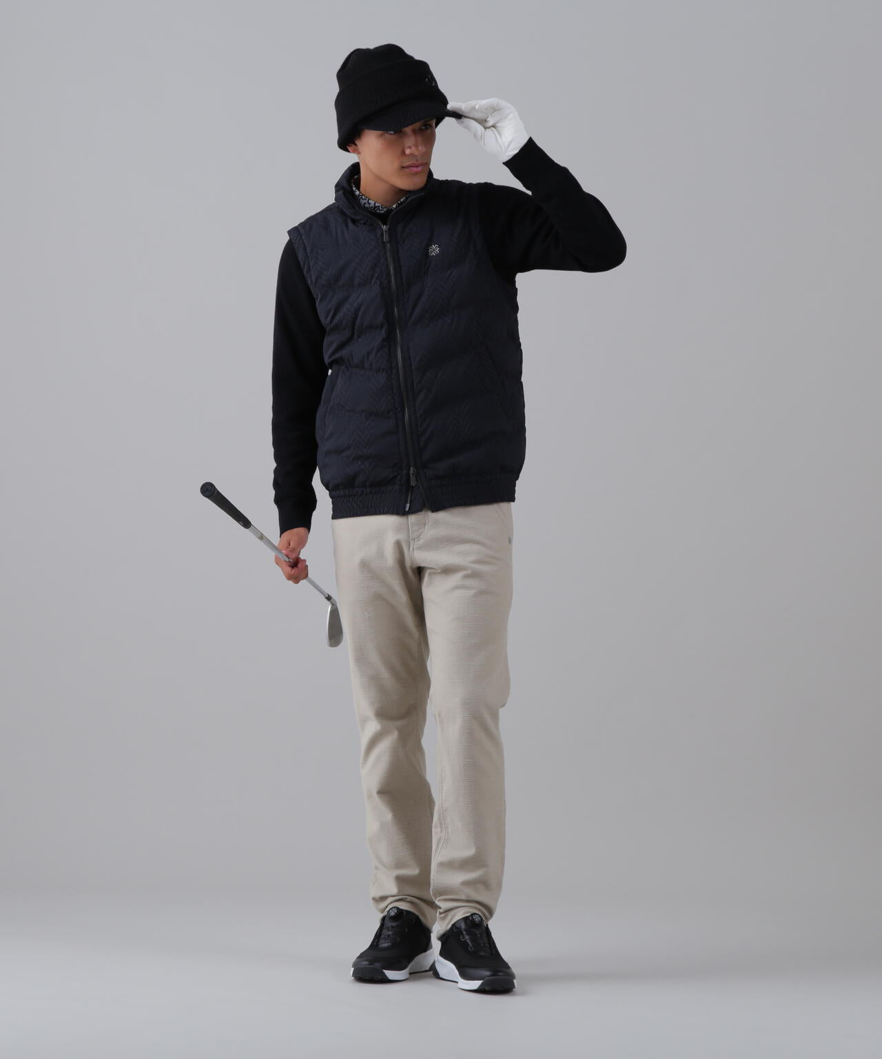 ヘリンボーンプリント中綿キルトブルゾン (MENS)