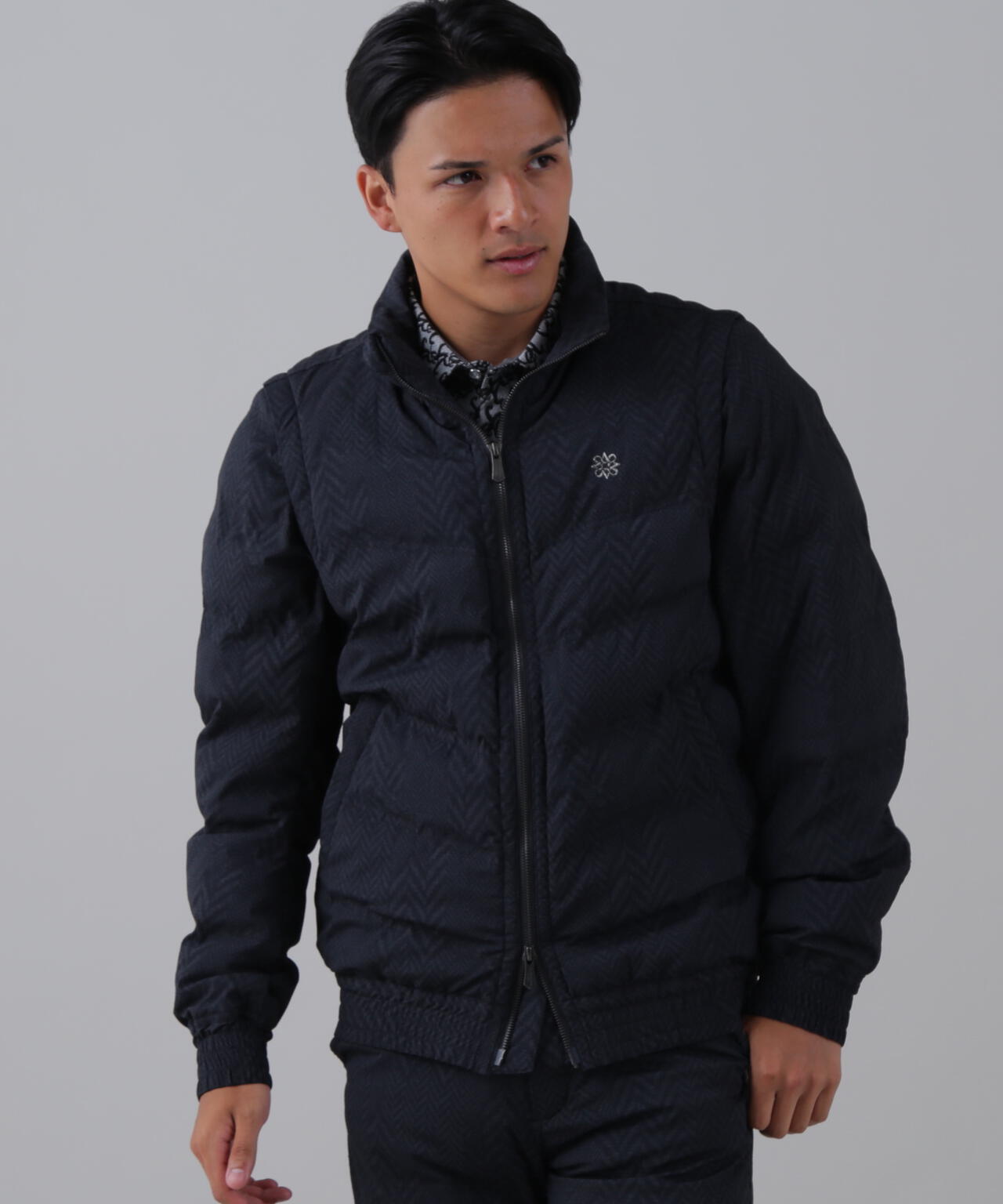 ヘリンボーンプリント中綿キルトブルゾン (MENS)