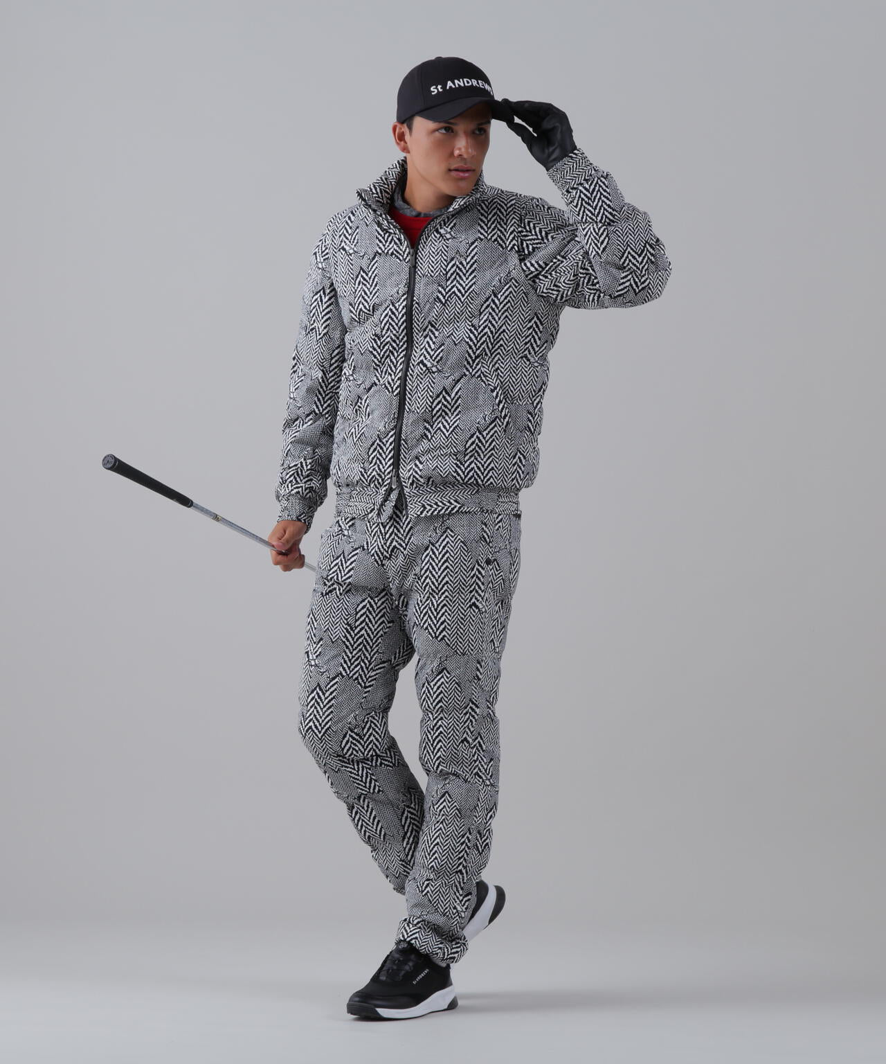 ヘリンボーンプリント中綿キルトブルゾン (MENS)