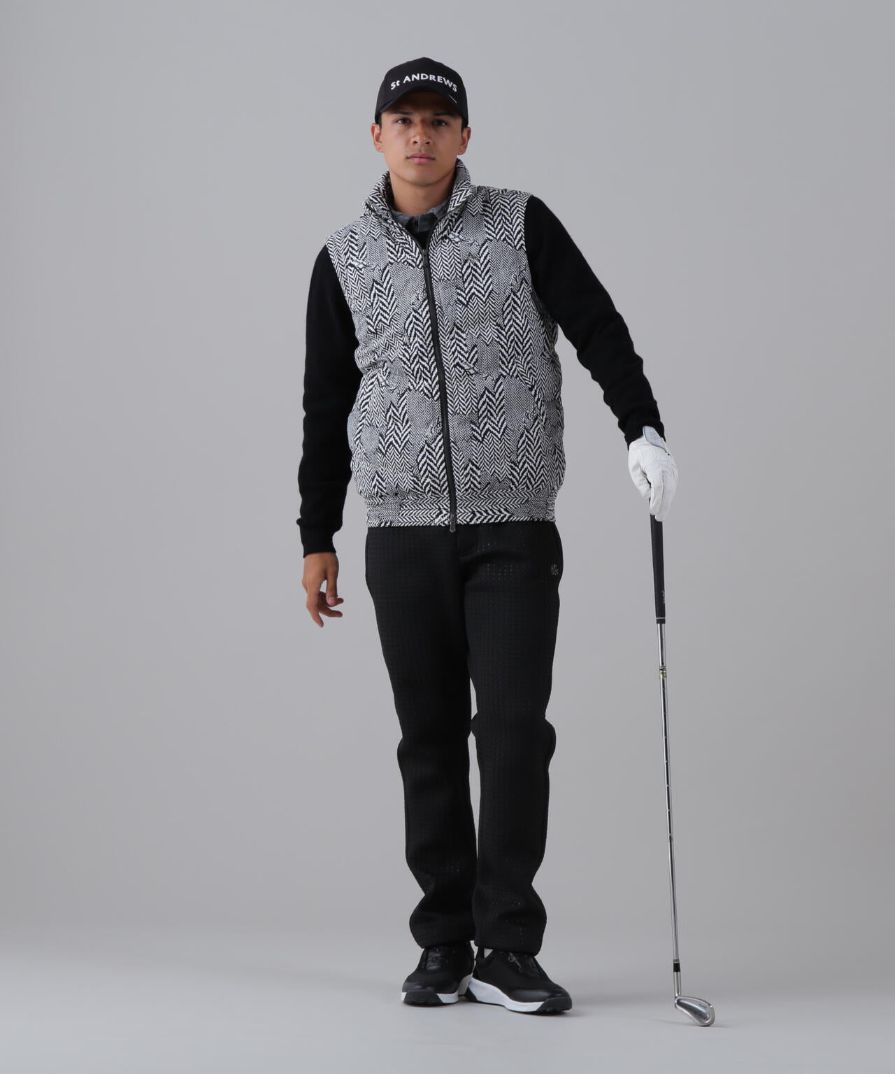 ヘリンボーンプリント中綿キルトブルゾン (MENS)