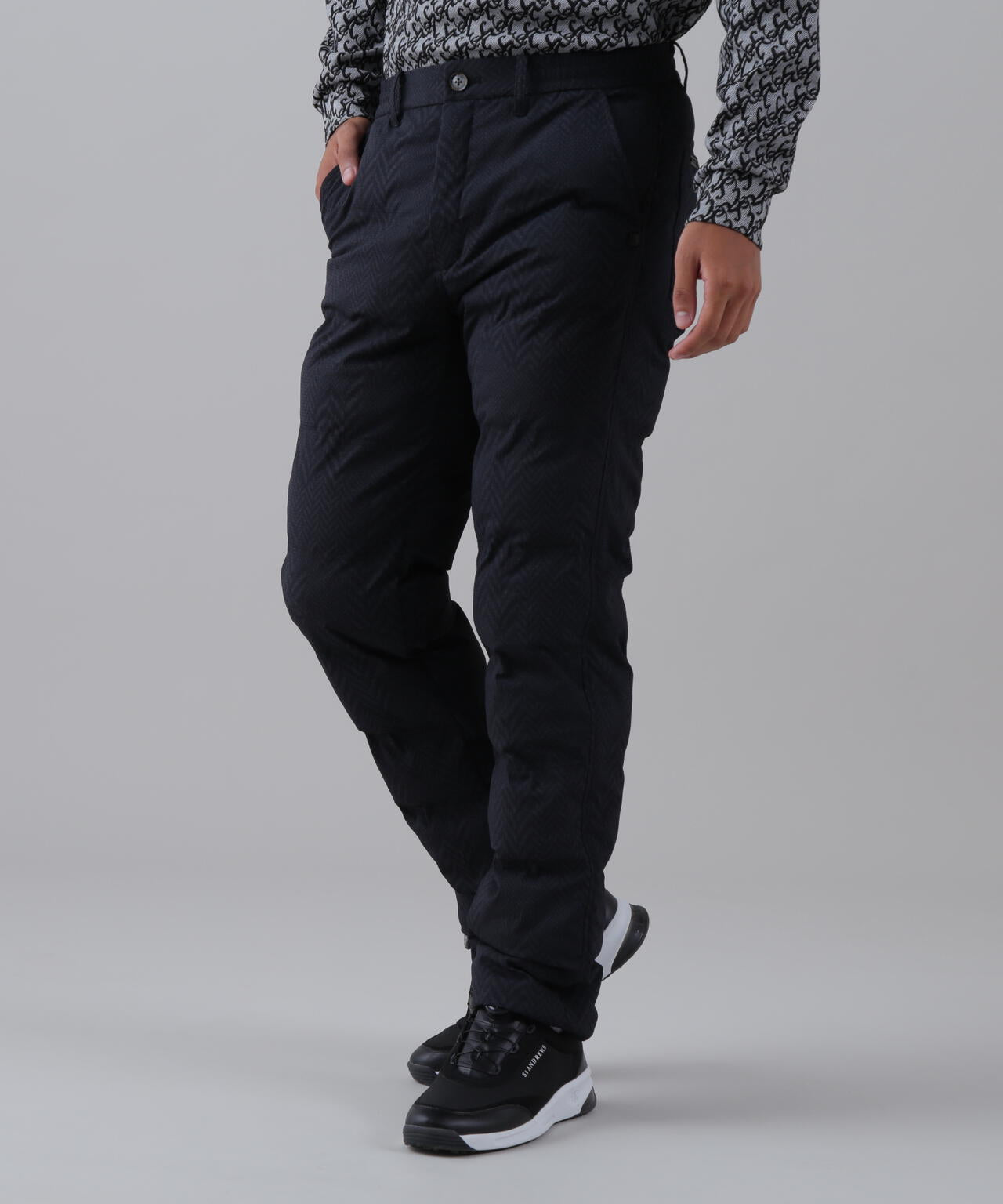 ヘリンボーンプリント中綿キルトパンツ (MENS)