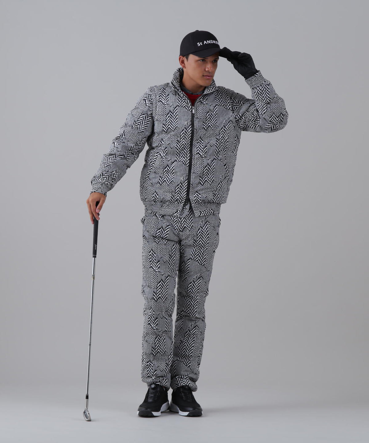 ヘリンボーンプリント中綿キルトパンツ (MENS)