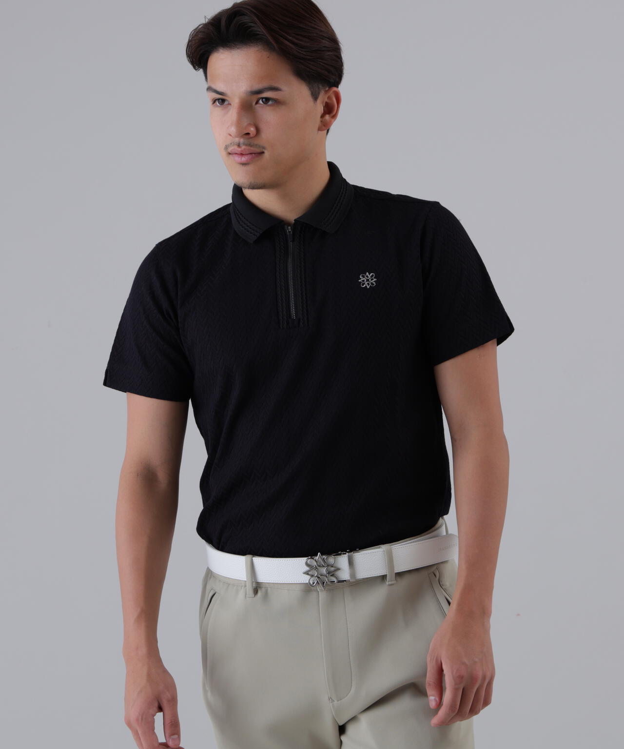 ヘリンボーンジャガード半袖ポロシャツ (MENS)