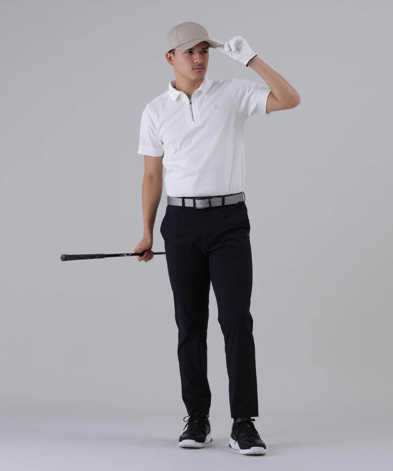 ヘリンボーンジャガード半袖ポロシャツ (MENS)