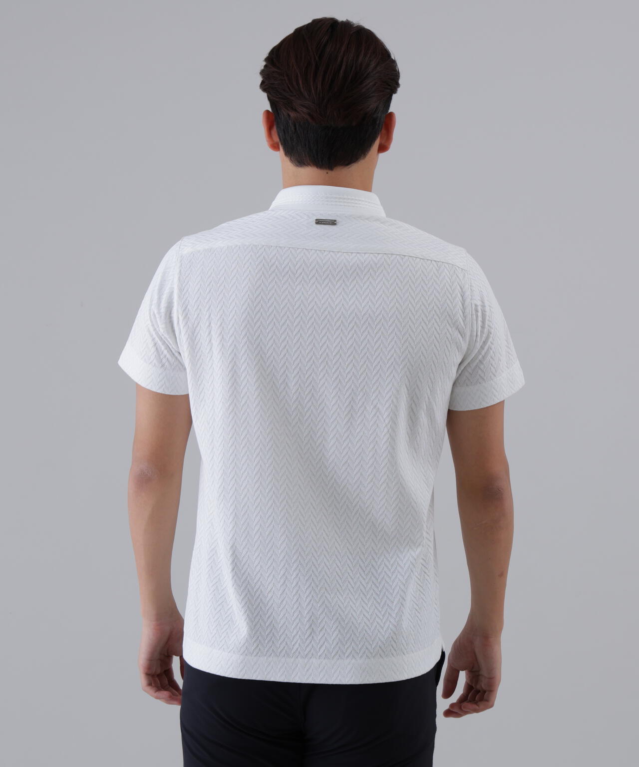 ヘリンボーンジャガード半袖ポロシャツ (MENS)