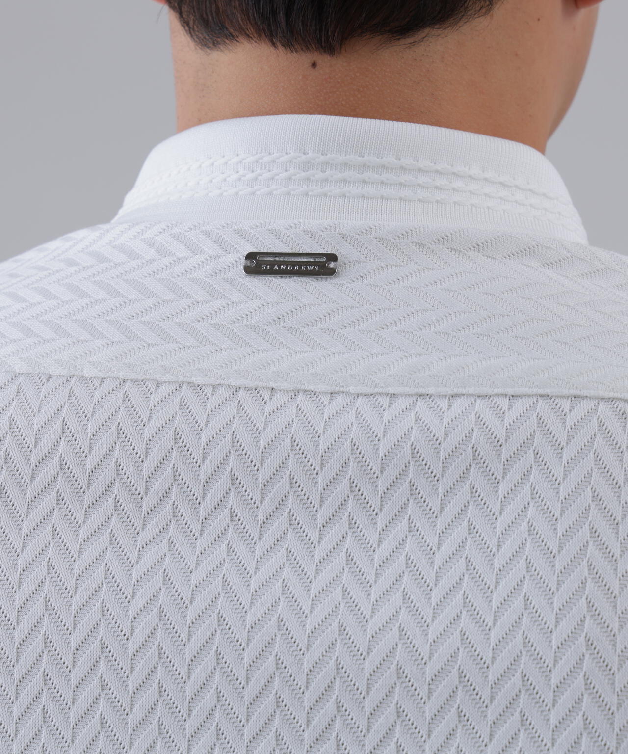 ヘリンボーンジャガード半袖ポロシャツ (MENS)