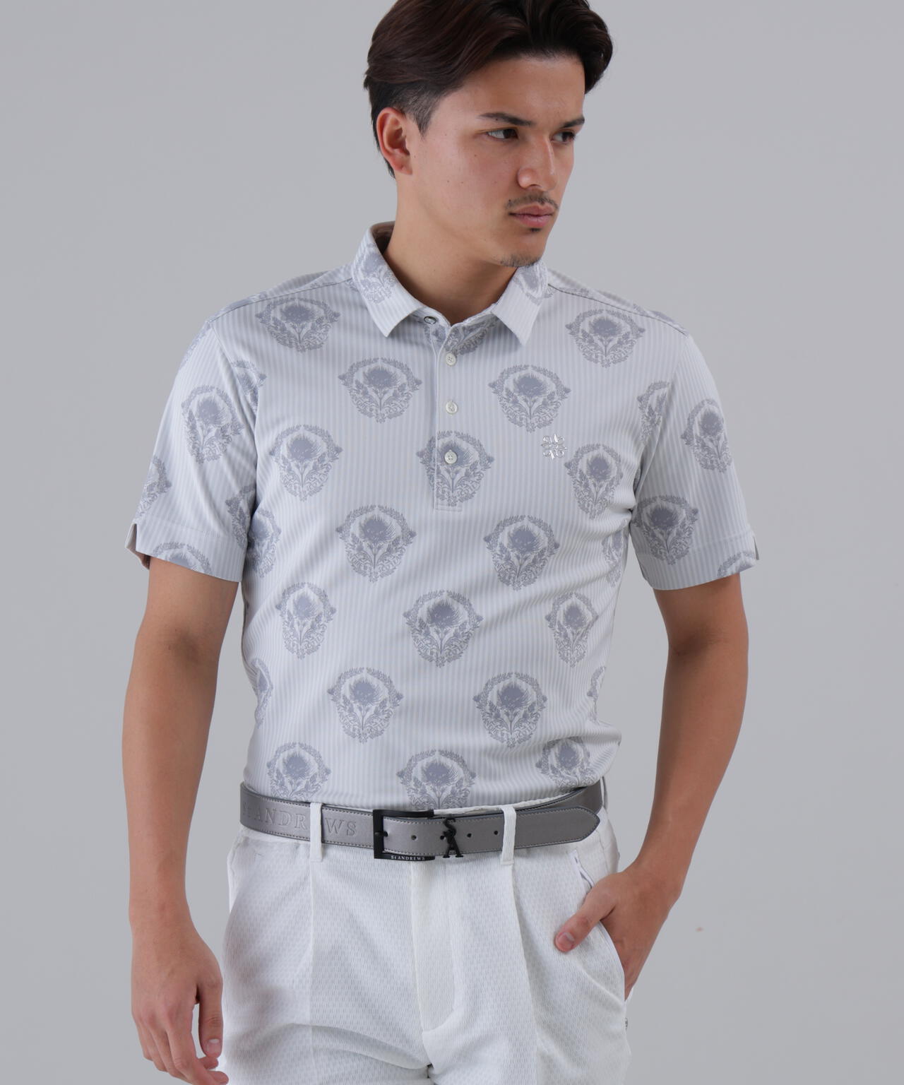 ロンドンストライプアザミジャガード半袖シャツ (MENS)