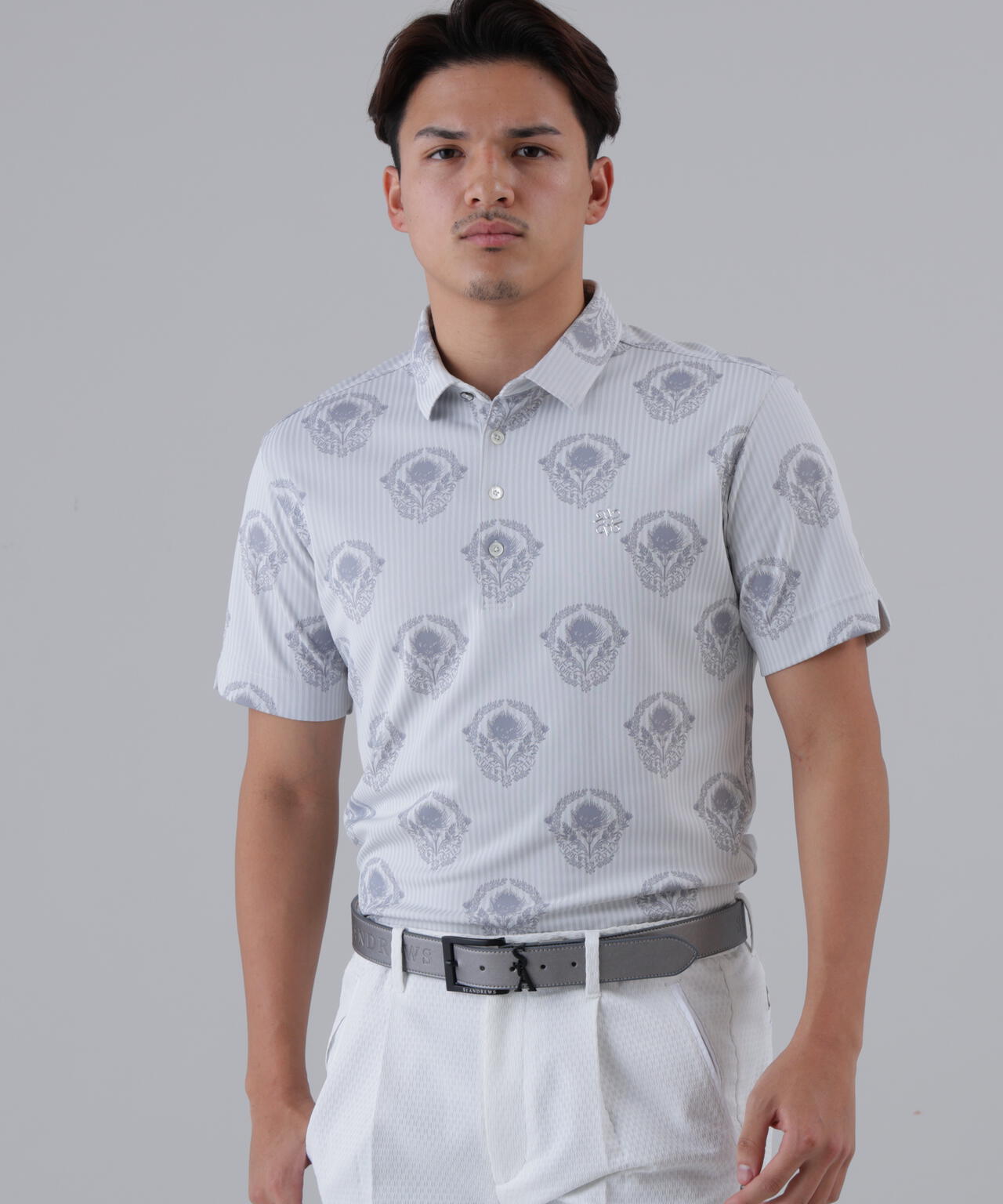 ロンドンストライプアザミジャガード半袖シャツ (MENS)