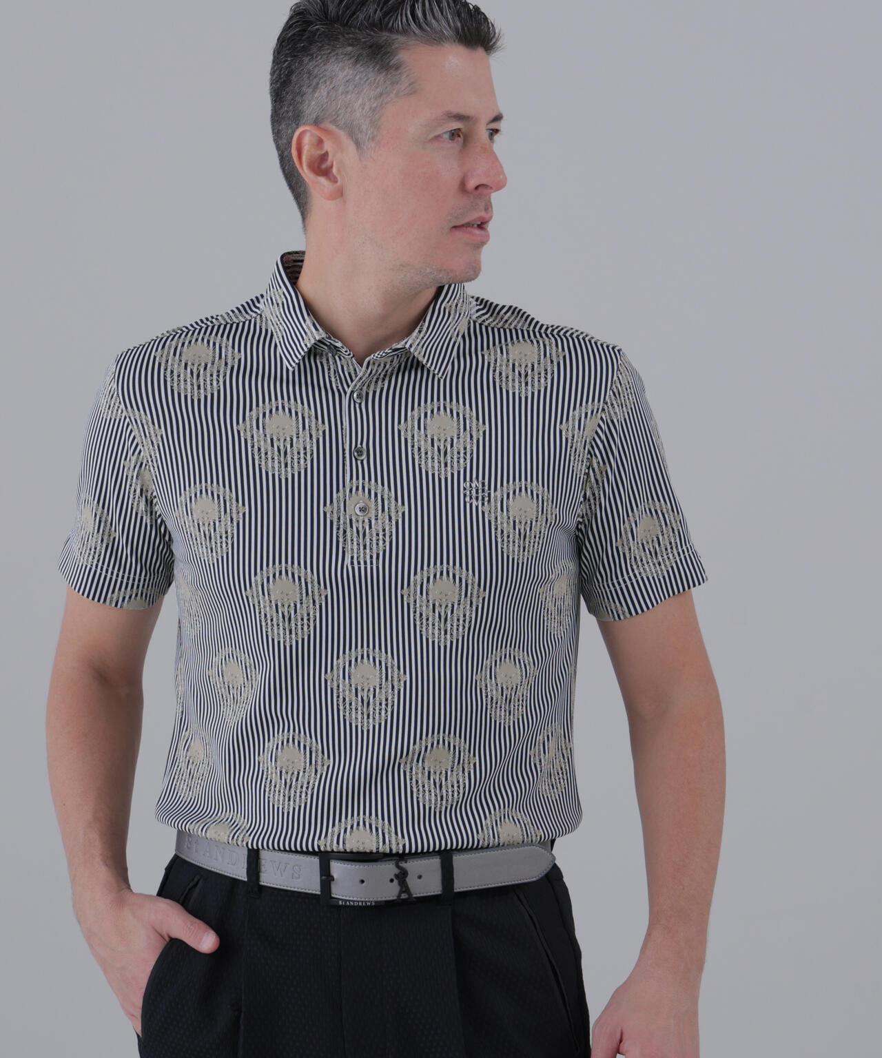 ロンドンストライプアザミジャガード半袖シャツ (MENS)