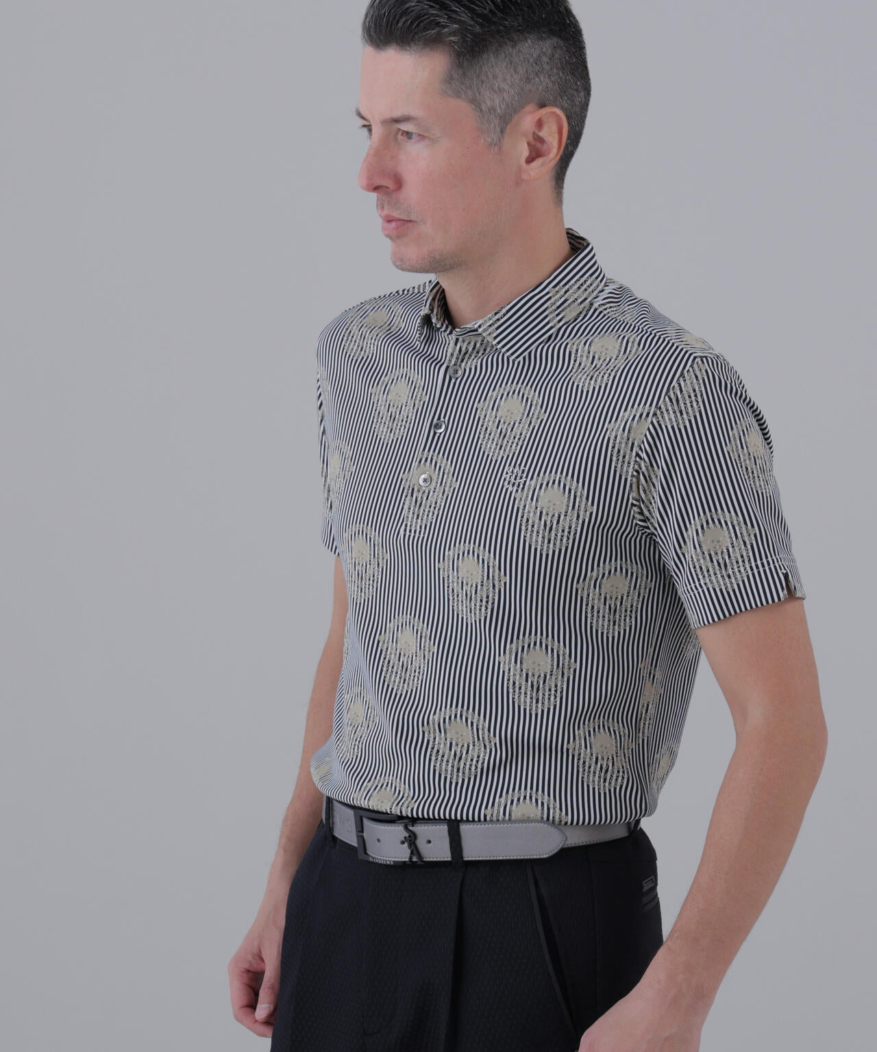 ロンドンストライプアザミジャガード半袖シャツ (MENS)