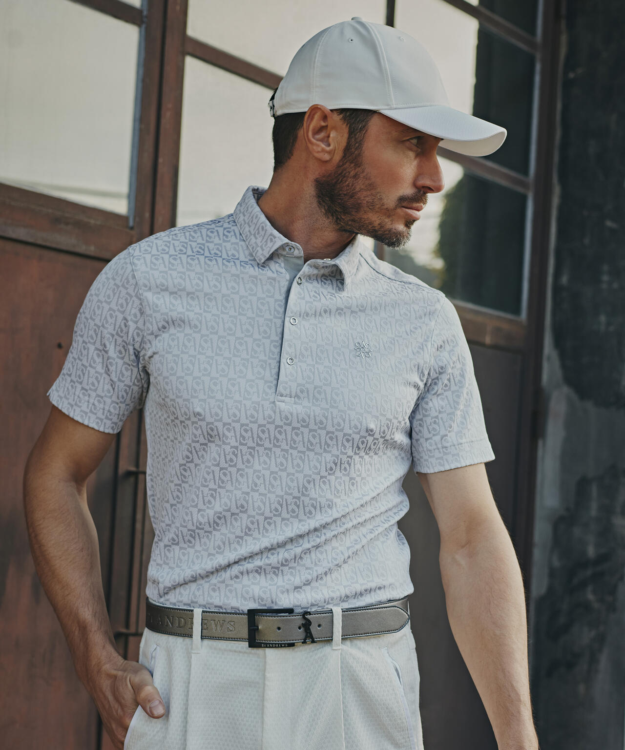 SAスクエアジャガード半袖シャツ (MENS)