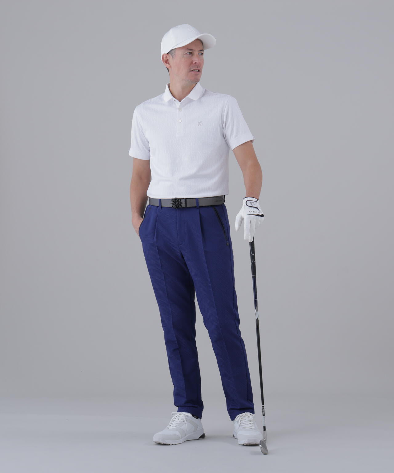 ダブルロゴジャガード無地半袖ポロシャツ (MENS)