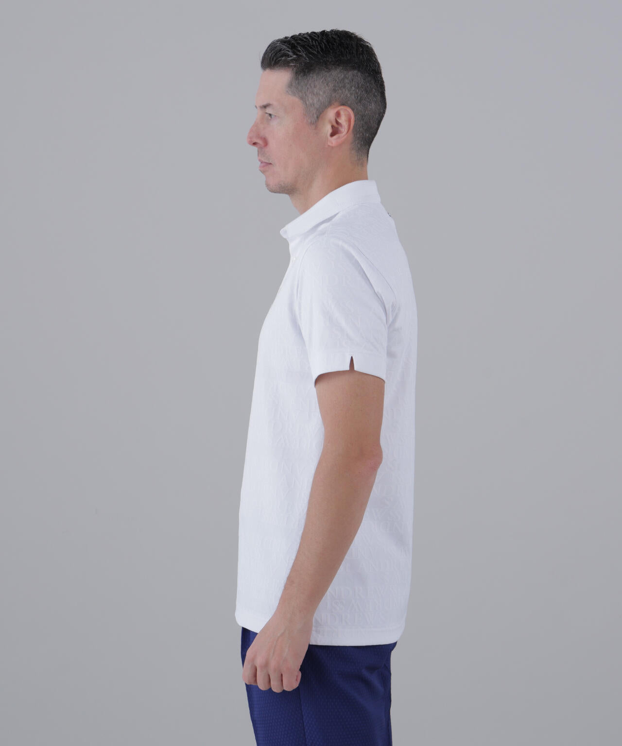 ダブルロゴジャガード無地半袖ポロシャツ (MENS)